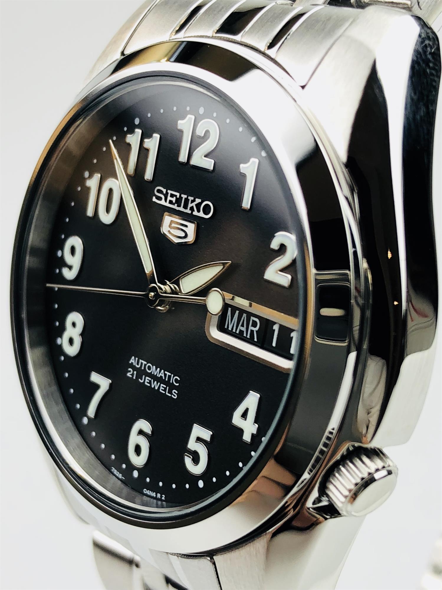 Seiko 5 Automatic Black Dial Steel Strap Men's Watch SNK381K1