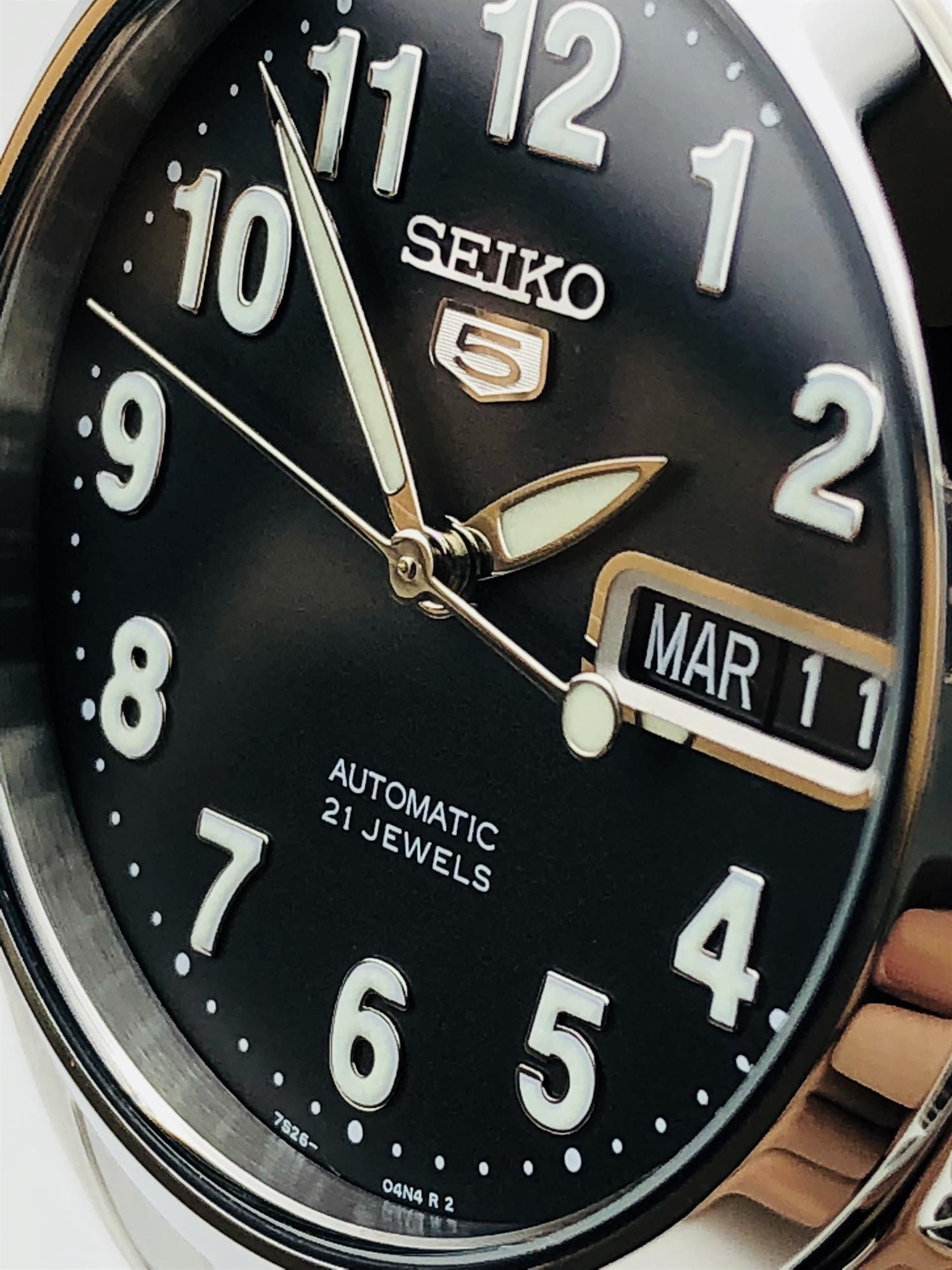 Seiko 5 Automatic Black Dial Steel Strap Men's Watch SNK381K1