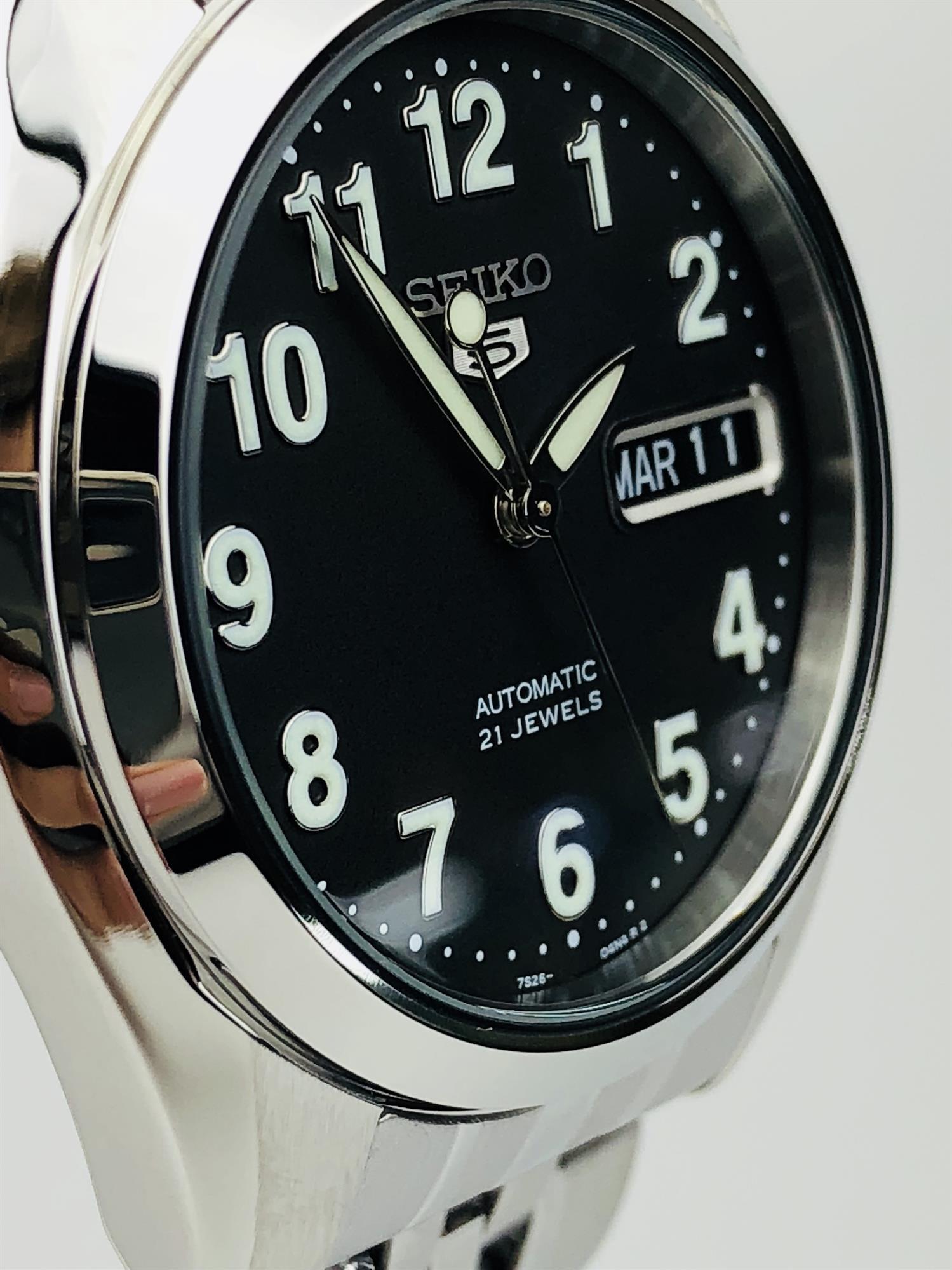 Seiko 5 Automatic Black Dial Steel Strap Men's Watch SNK381K1