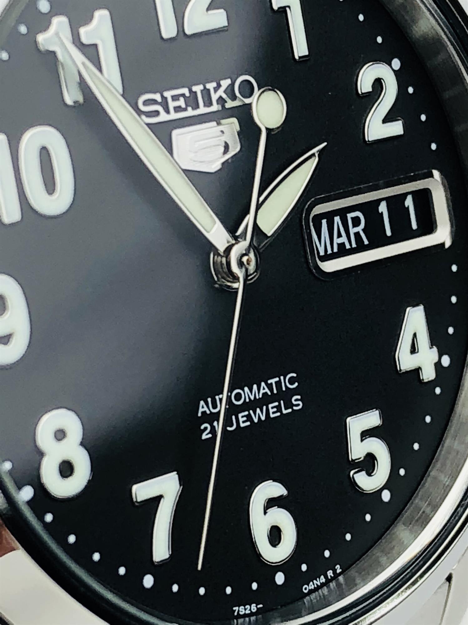 Seiko 5 Automatic Black Dial Steel Strap Men's Watch SNK381K1