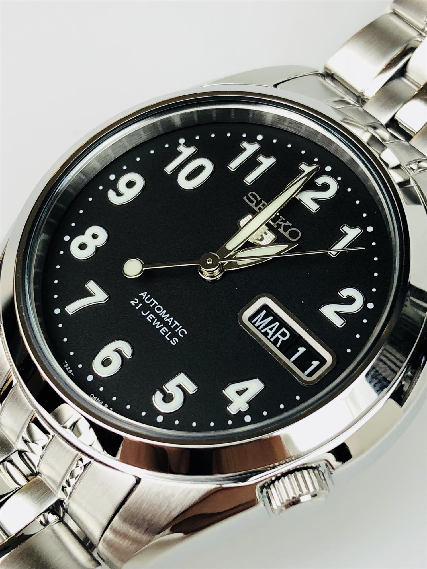 Seiko 5 Automatic Black Dial Steel Strap Men's Watch SNK381K1
