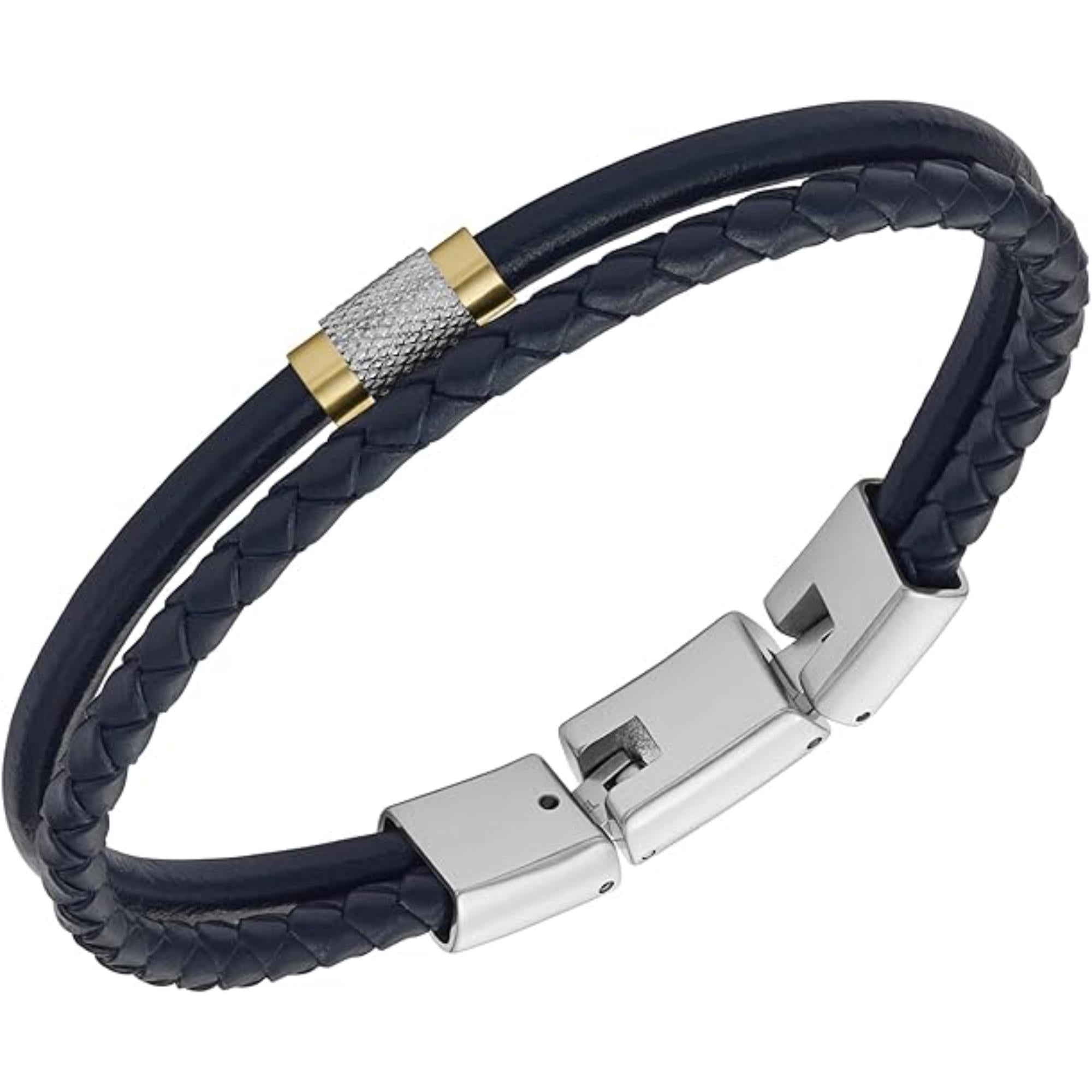 Fossil Navy Leather Multi-Strand Men's Bracelet JF04703998