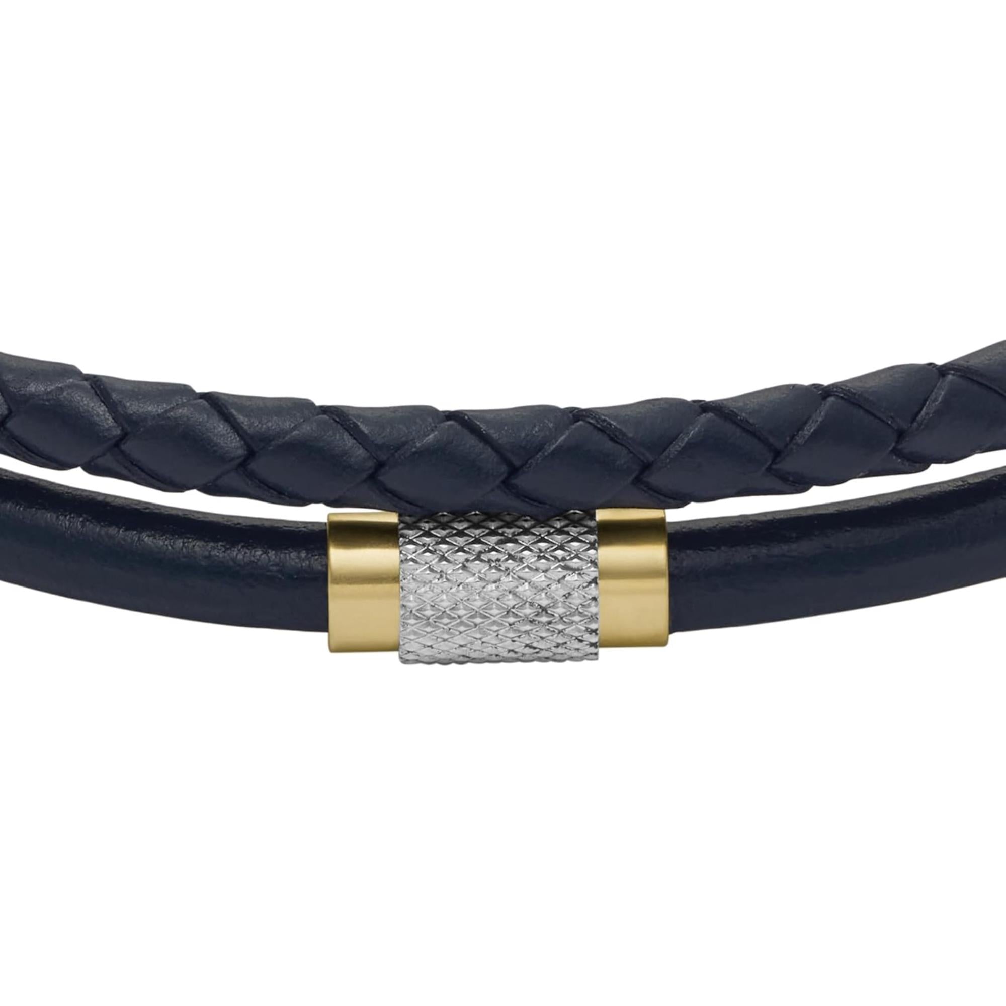 Fossil Navy Leather Multi-Strand Men's Bracelet JF04703998