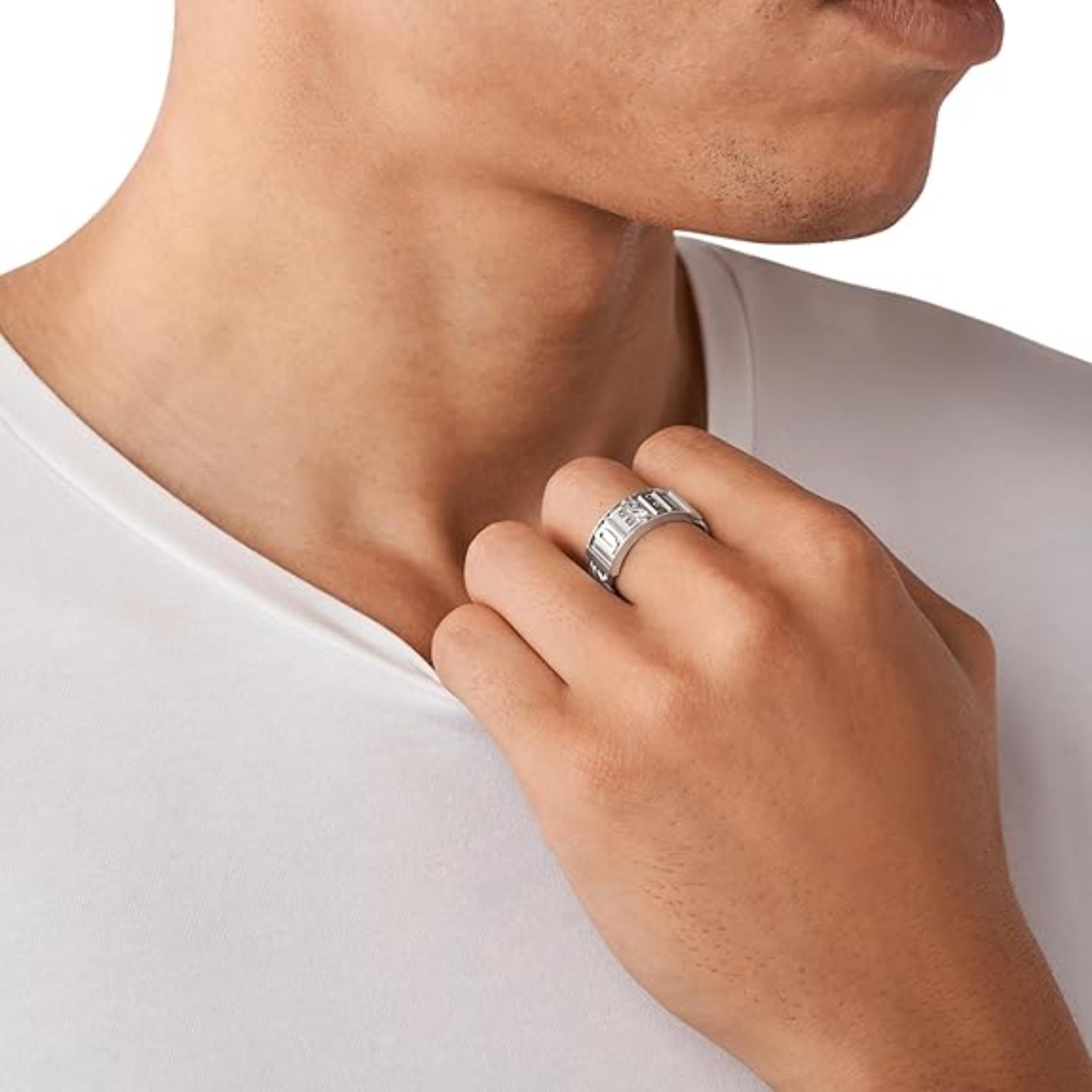 DIESEL Engraved Logo Stainless Steel Ring Silver for Men DX1347040-10