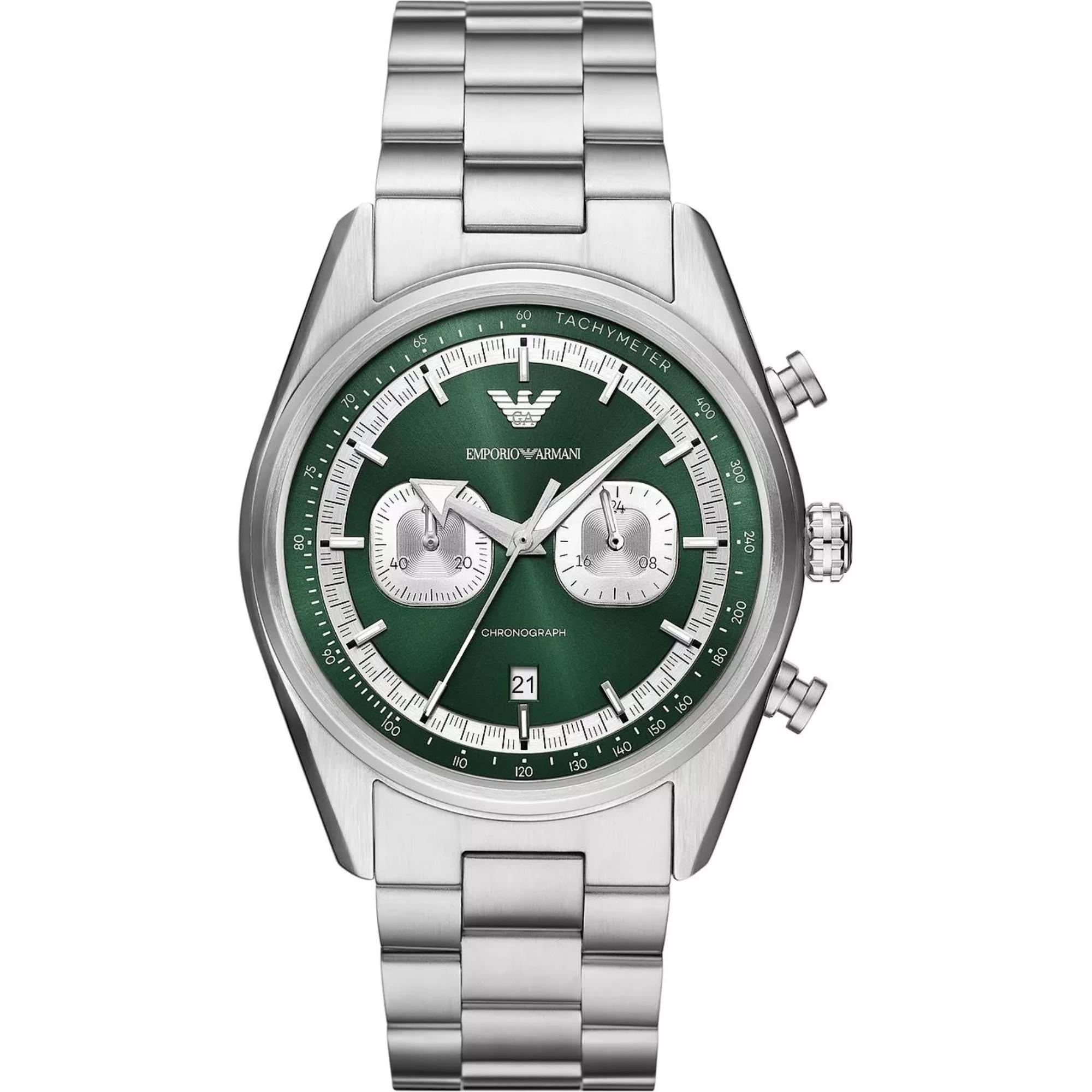 Emporio Armani Racer 42mm Chronograph mit grünem Zifferblatt Herren Quarz Uhr AR11637