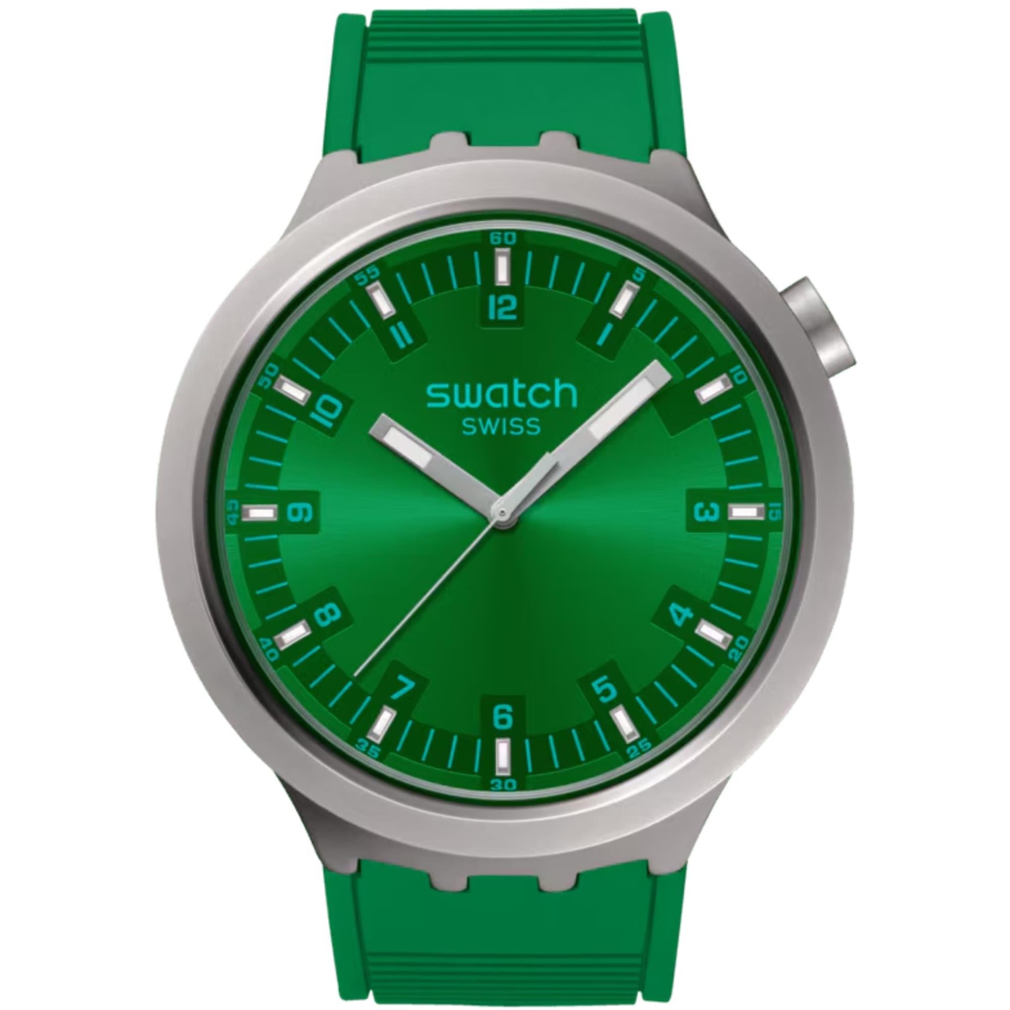 Swatch Big Bold Irony Forest Face Quartz Green Dial Rubber Watch SB07S101