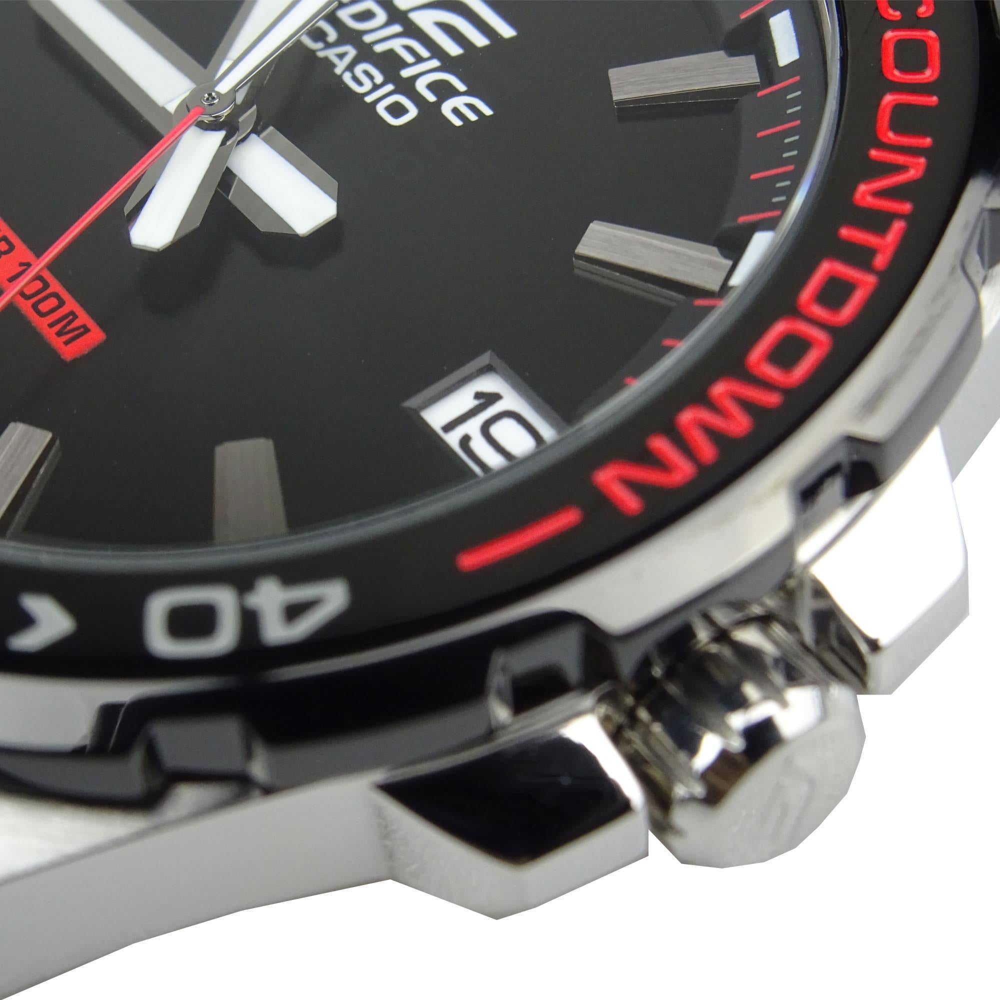 EX-DISPLAY Casio Edifice Quartz Countdown Bezel Stainless Steel Case Black Leather Strap Men's Watch EFV-120BL-1AVUEF - ED