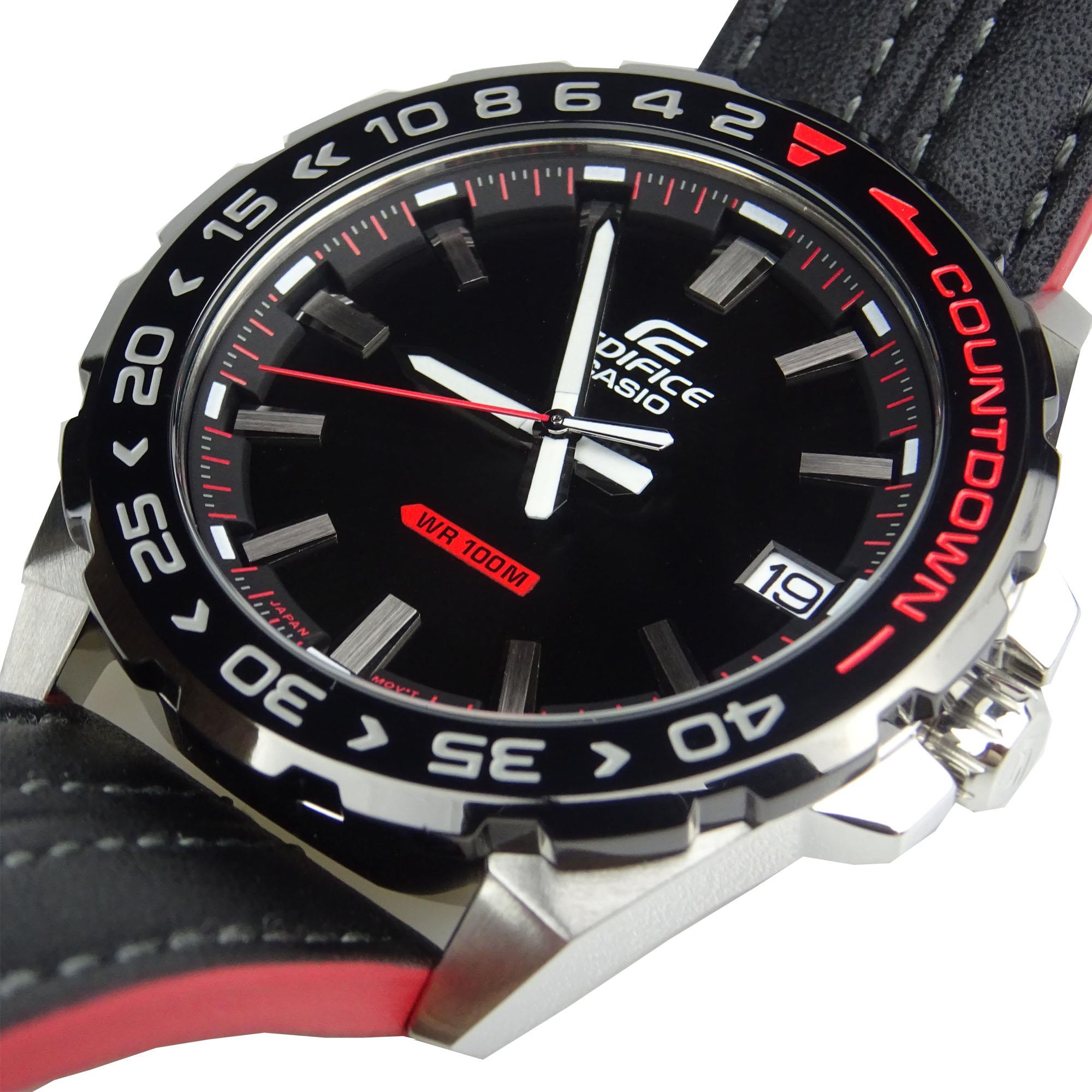 EX-DISPLAY Casio Edifice Quartz Countdown Bezel Stainless Steel Case Black Leather Strap Men's Watch EFV-120BL-1AVUEF - ED