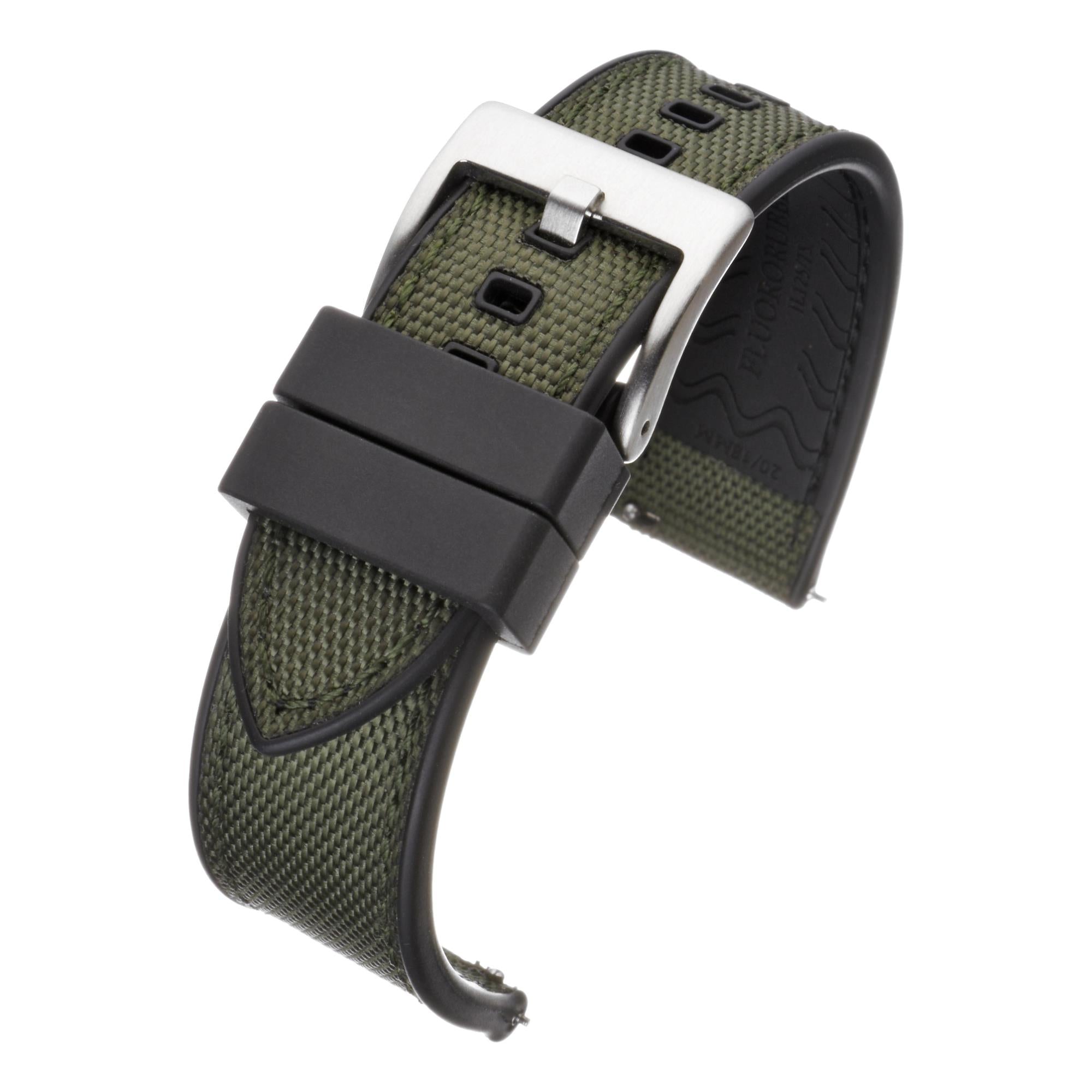 LBS Hellgrün/Schwarz Premium Segeltuch Hybrid Herren-Uhrenarmband WS202/22