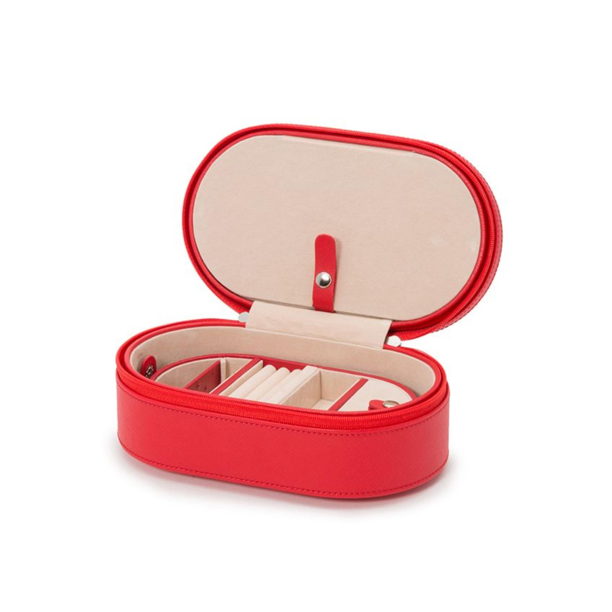 WOLF Heritage Oval Zip Case Red Saffiano Leather 280614