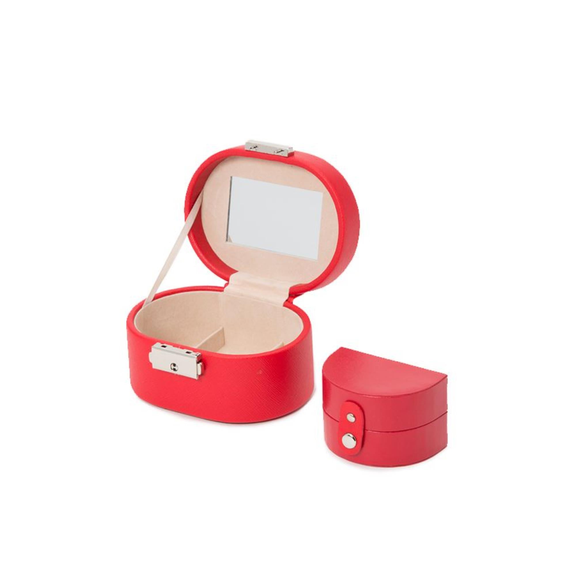 WOLF Heritage Mini-Ovalbox Rot Saffiano Leder 281414