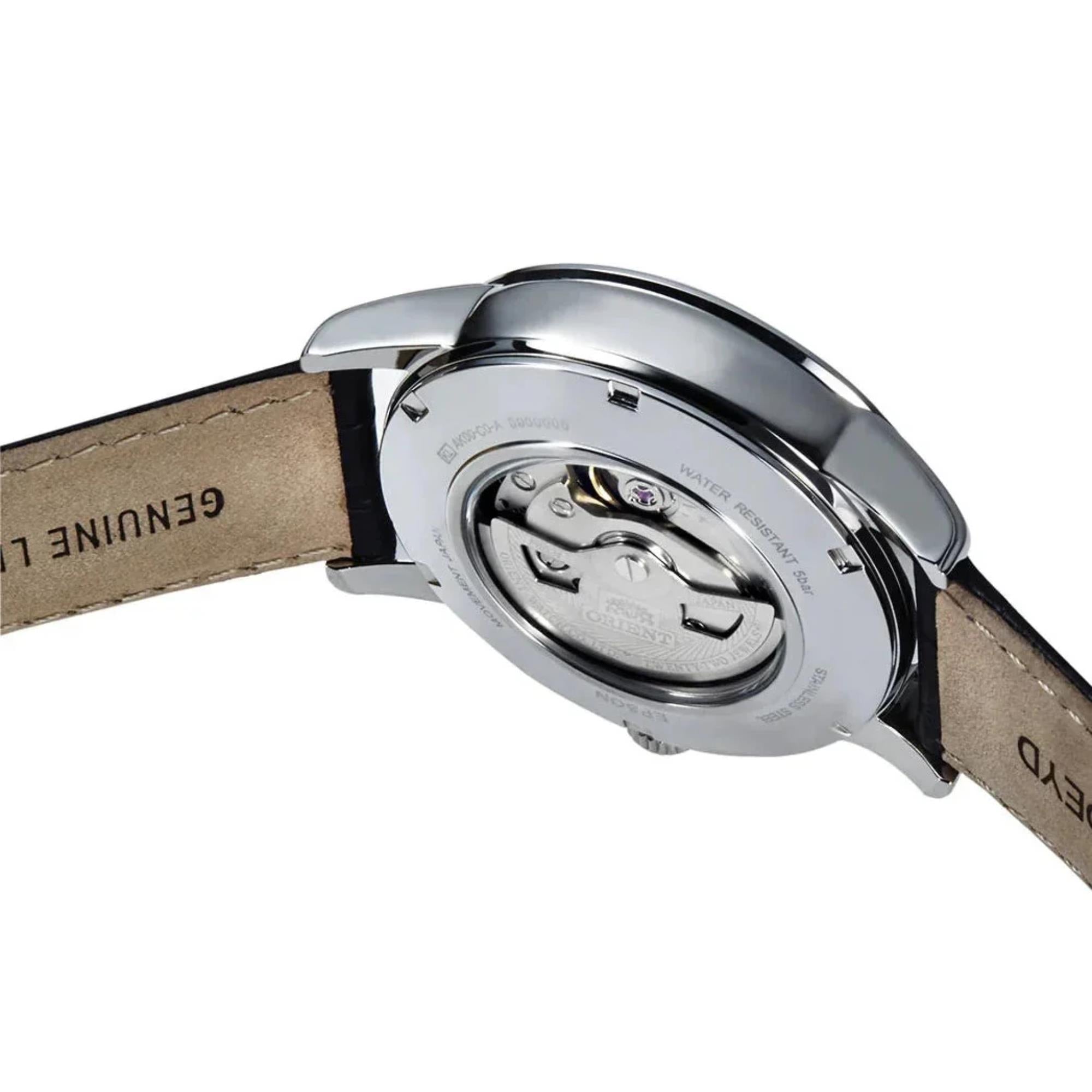 Orient Sun & Moon 42mm Weißes Zifferblatt Leder Herren Automatik Uhr RA-AK0008S30B
