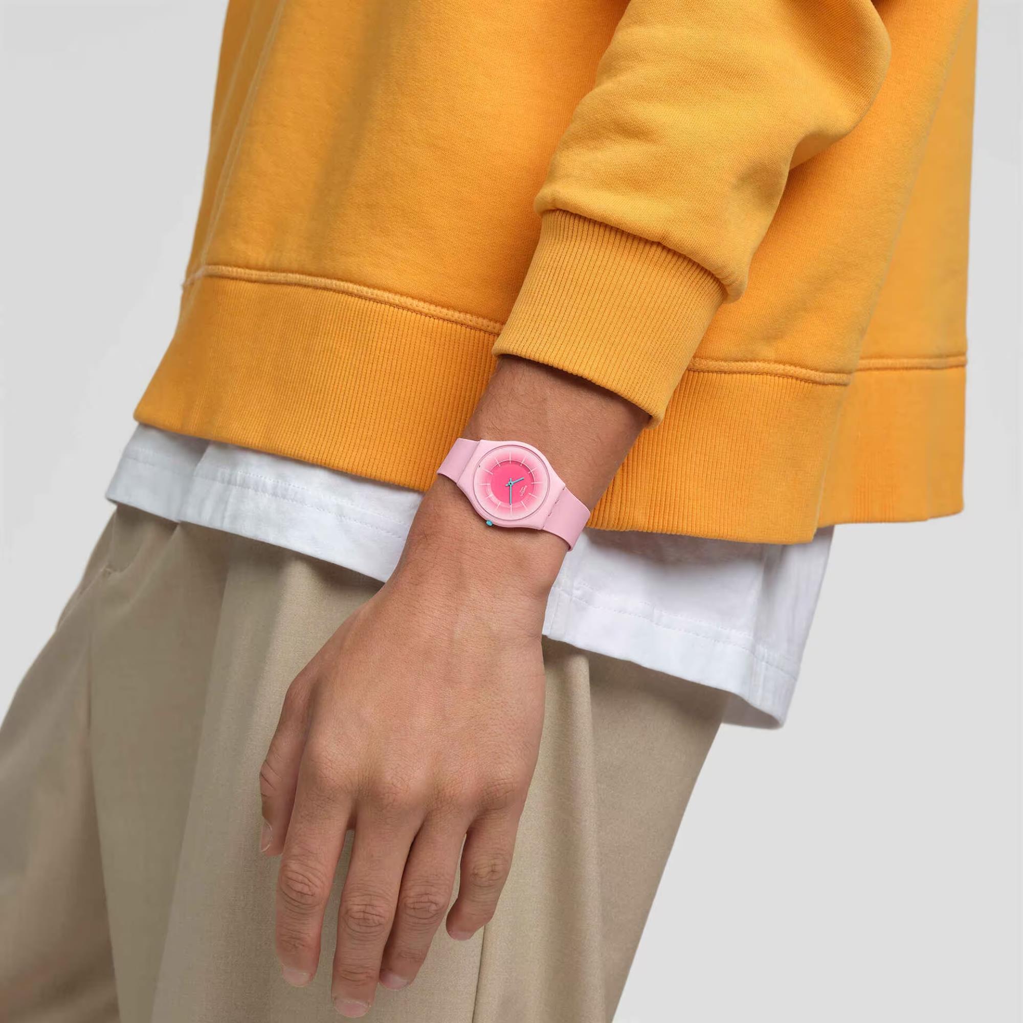 Montre Femme Swatch Radiantly Pink Quartz Cadran Rose SS08P110