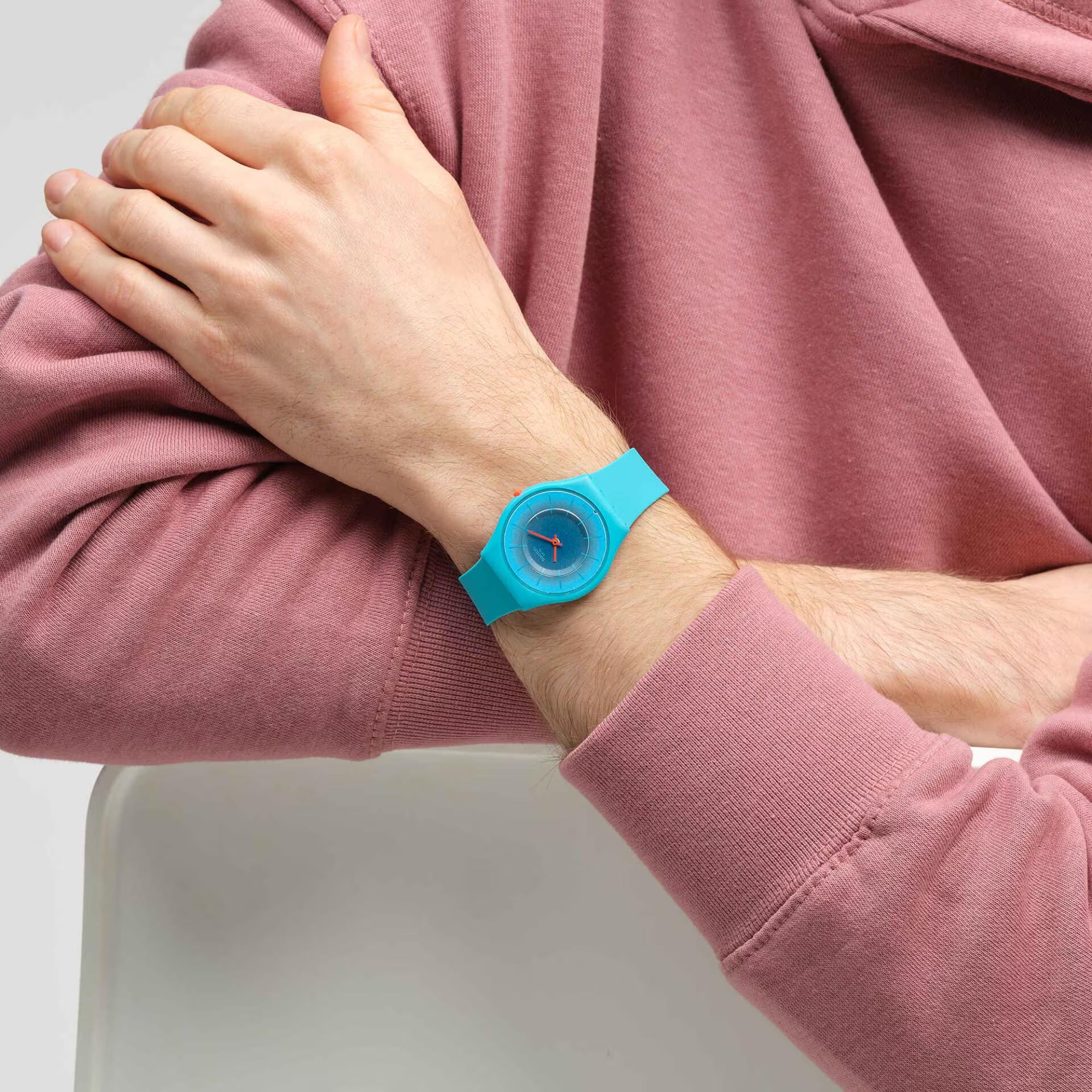 Swatch Skin Radiantly Teal Quarz Blaues Zifferblatt Uhr SS08N114