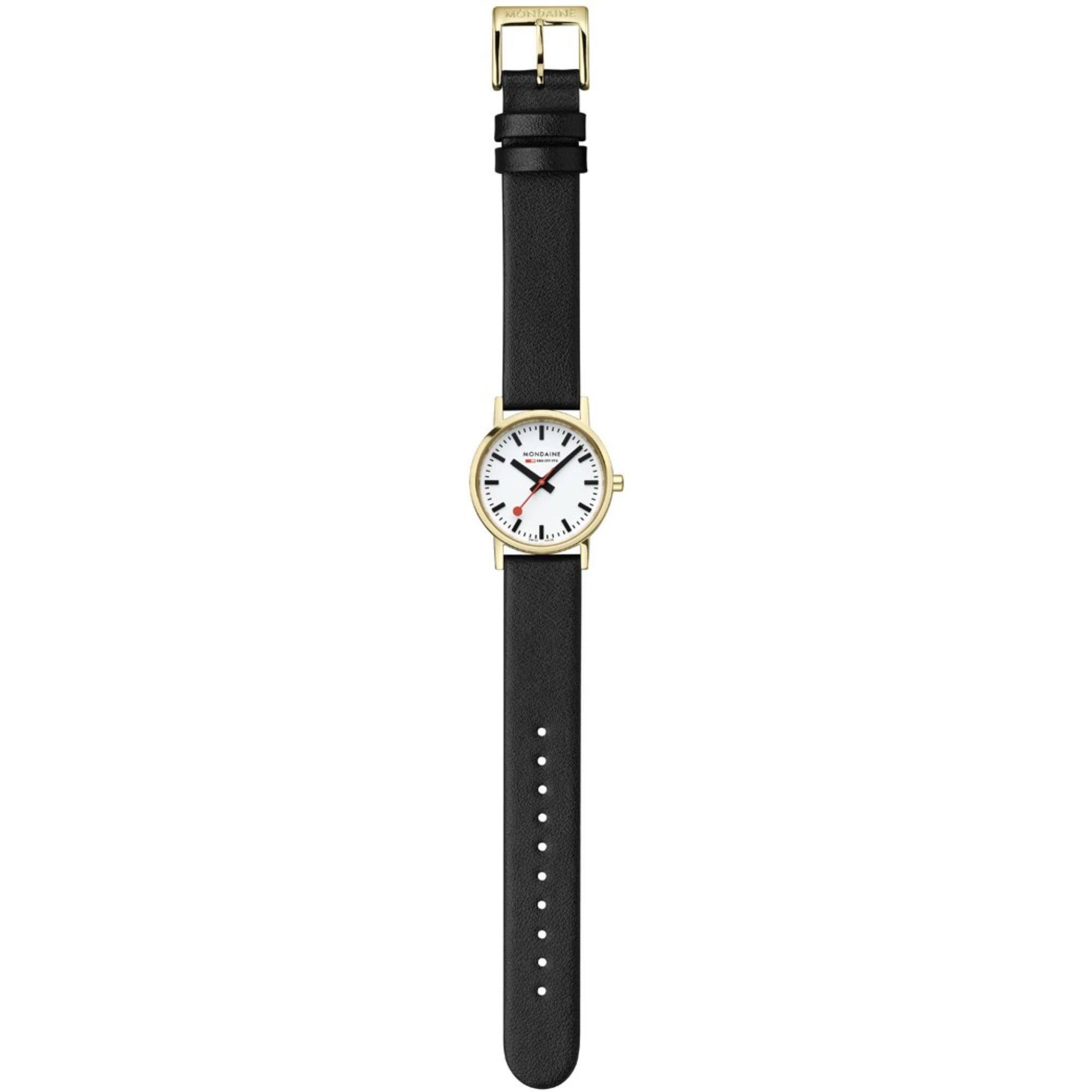 Mondaine Classic Weißes Zifferblatt Schwarzes Lederarmband Damen Uhr A658.30323.10SBBV