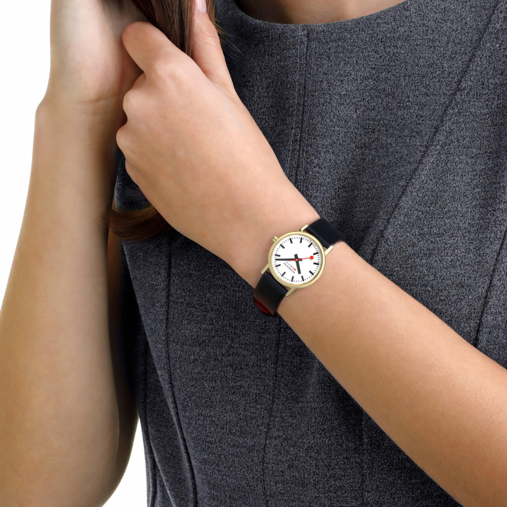 Mondaine Classic Weißes Zifferblatt Schwarzes Lederarmband Damen Uhr A658.30323.10SBBV