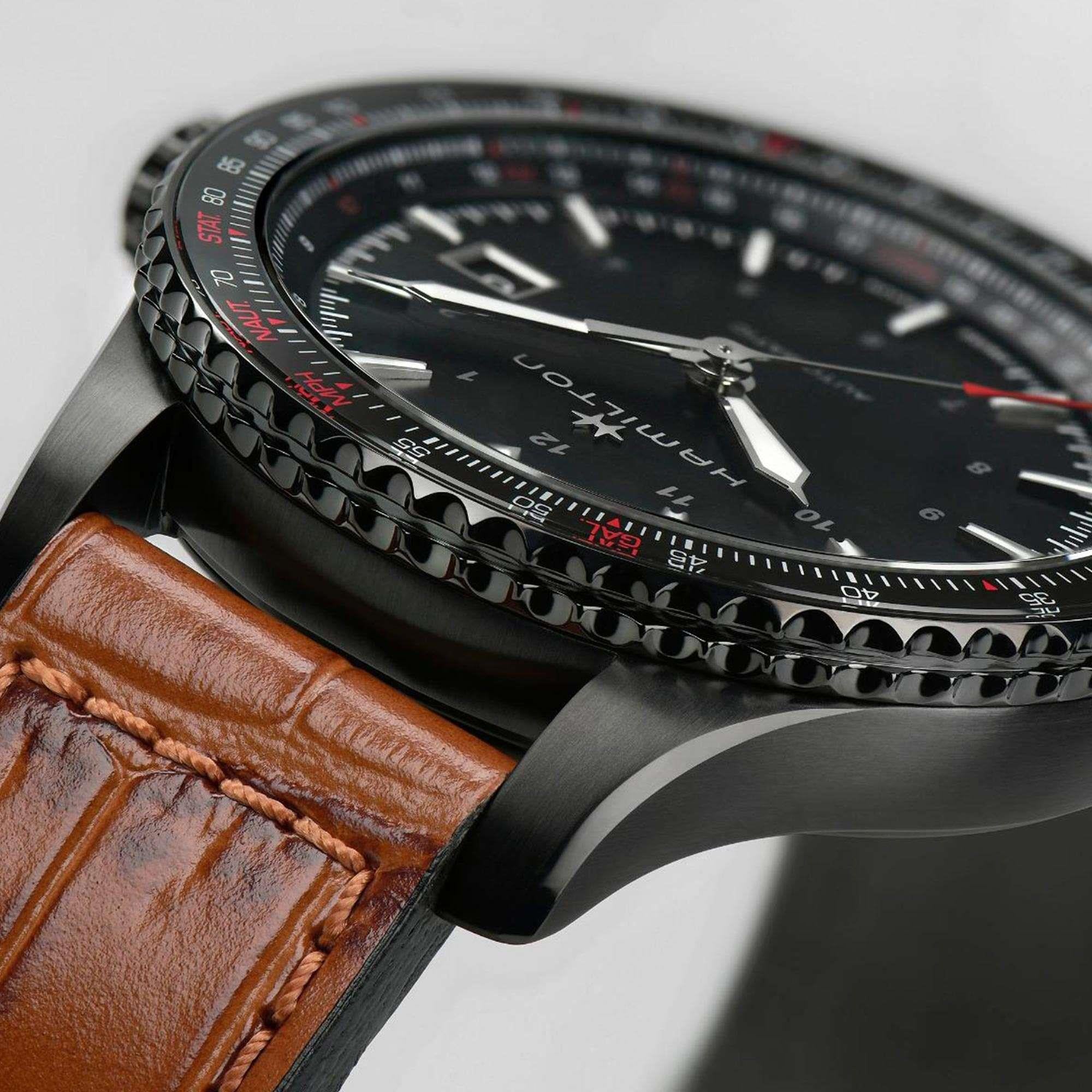 Hamilton Khaki Aviation 42mm Schwarzes Zifferblatt Leder Herren Automatik Uhr H76625530