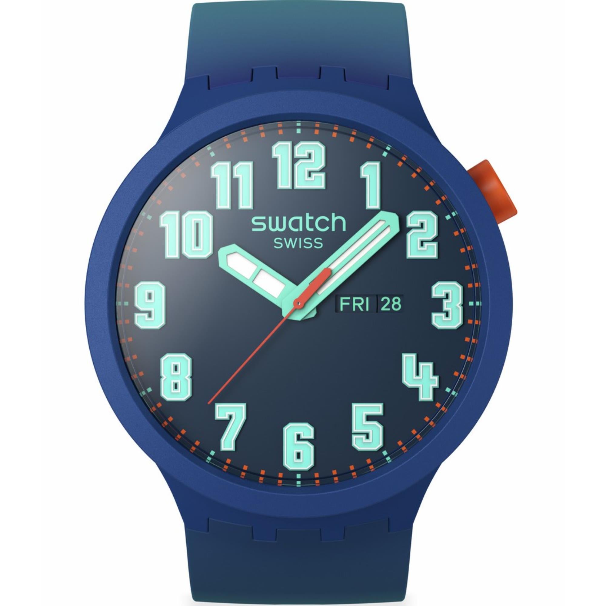 Swatch Essentially Bold Blue Dial Silicone Strap Watch SB01N700