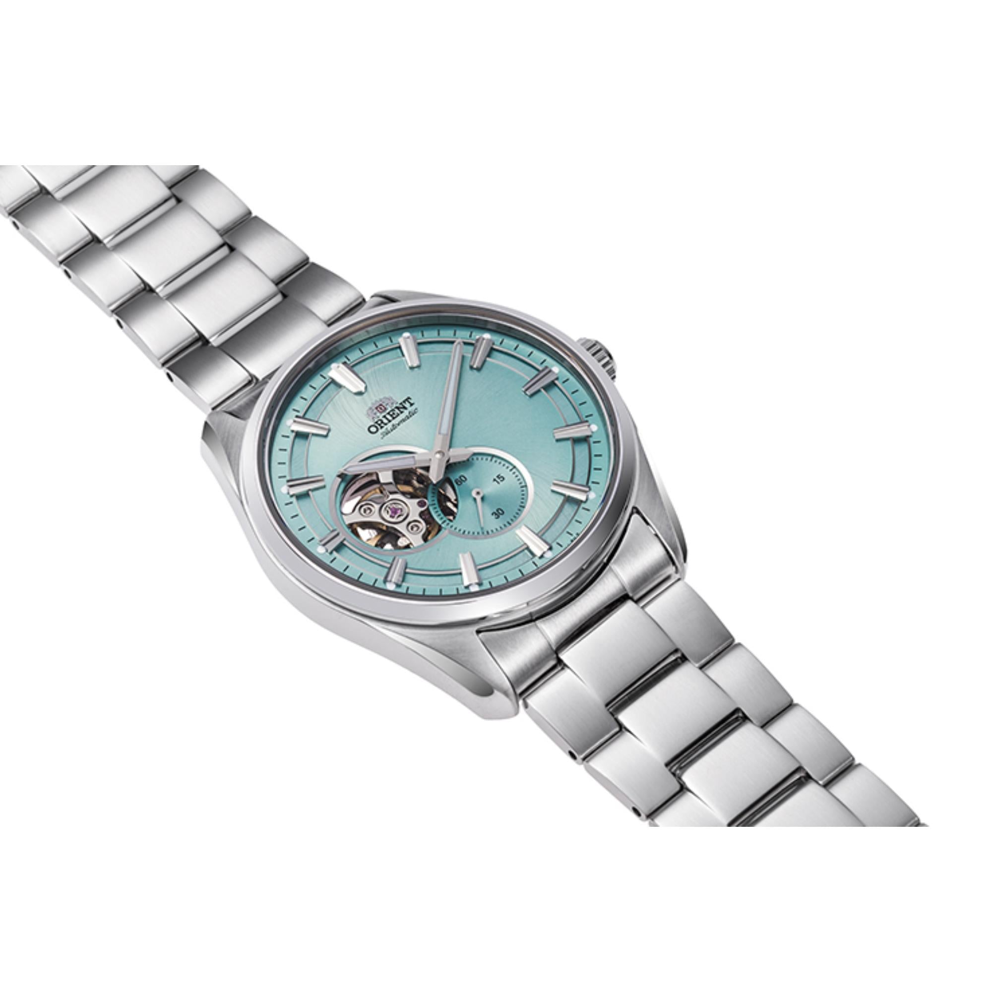 Orient Stretto 41mm Semi Skeleton Hellblaues Zifferblatt Stahl Herren Automatik Uhr RA-AR0009L30B