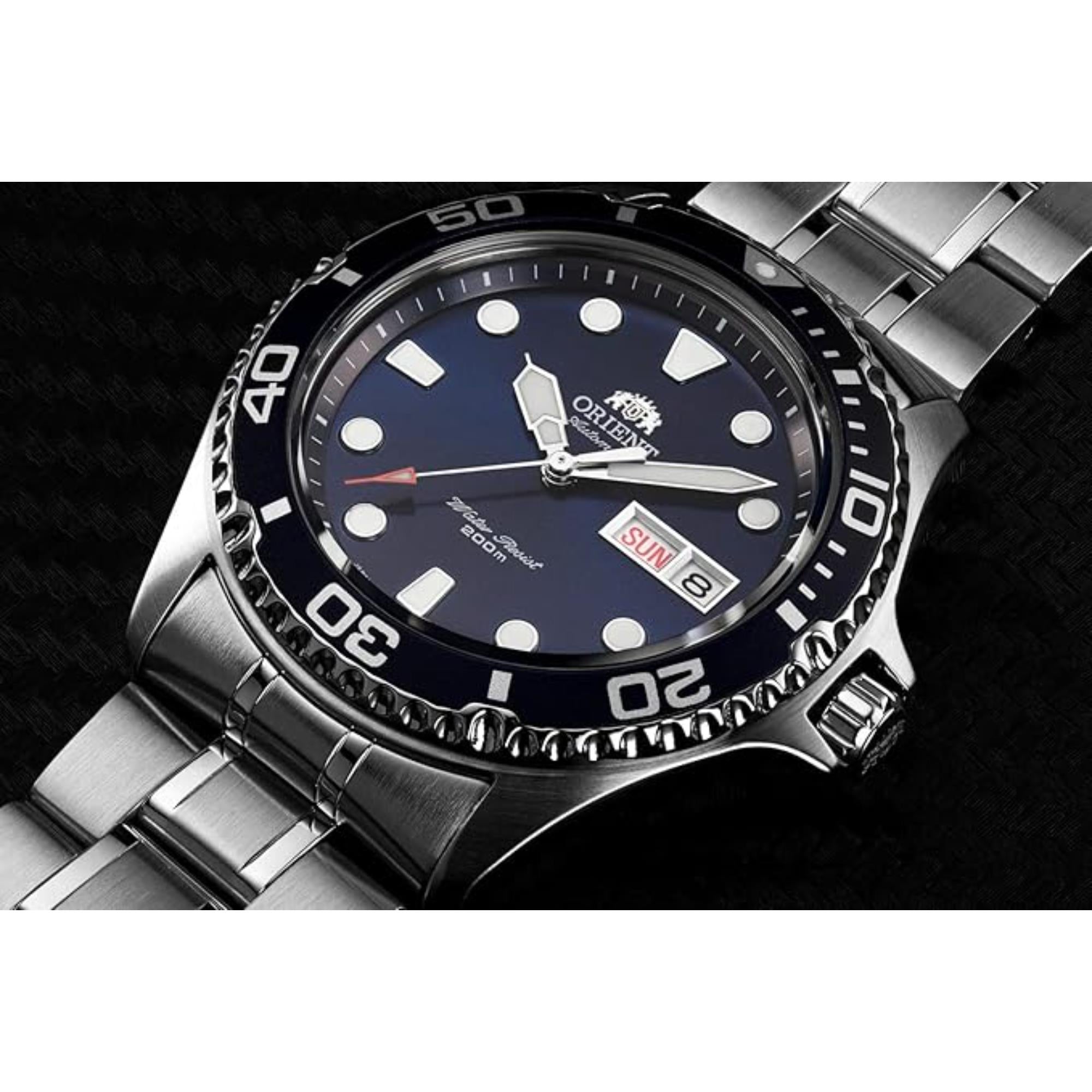 Orient Mako 41,5 mm Blaues Zifferblatt Stahl Herren Automatik Uhr TAA02005D9