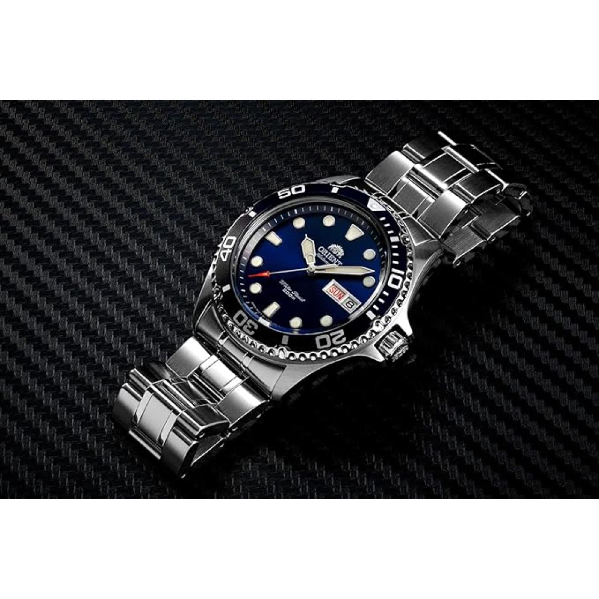Orient Mako 41,5 mm Blaues Zifferblatt Stahl Herren Automatik Uhr TAA02005D9