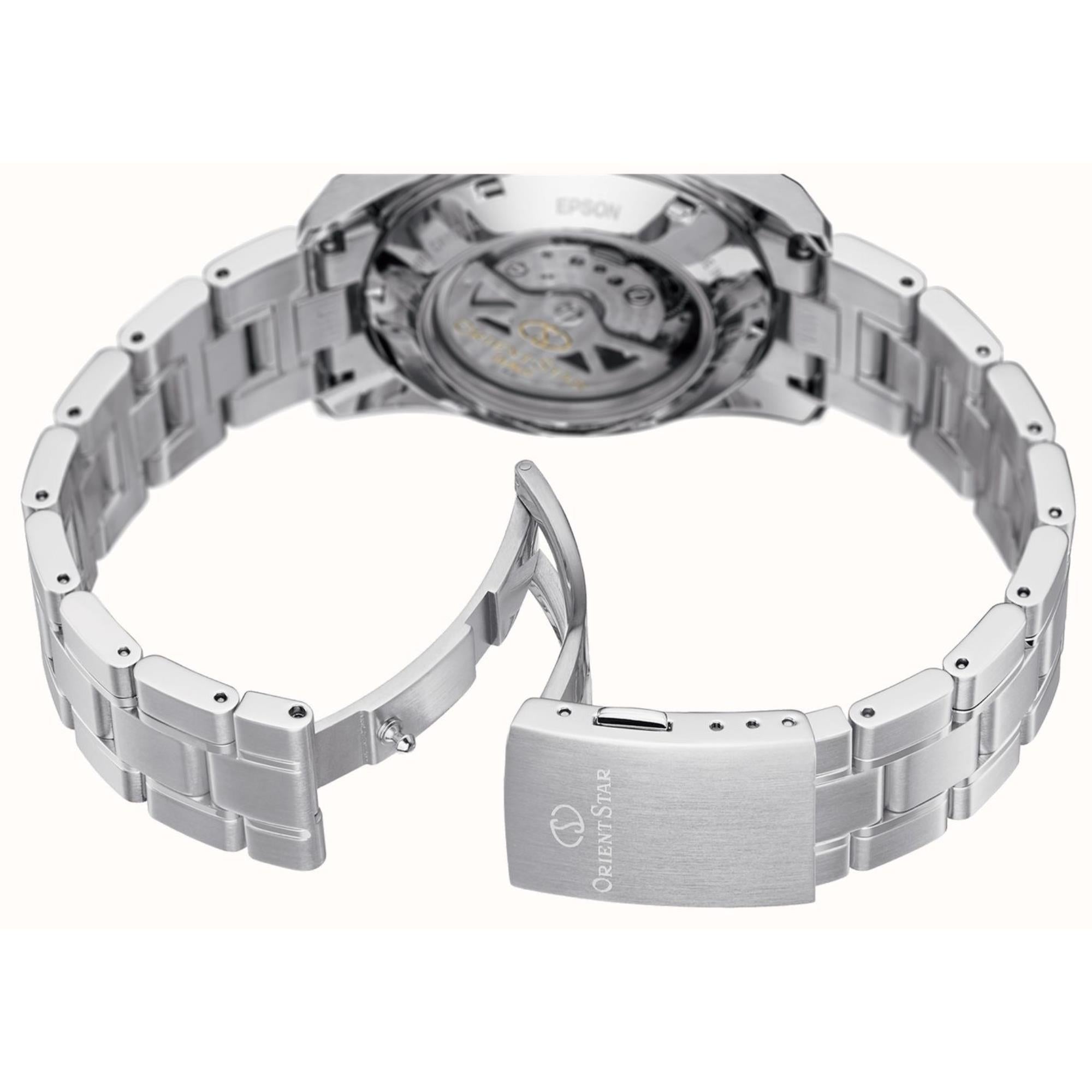 Orient Star Contemporary 38.5mm Power Reserve Blue Dial Steel Mens Automatic Watch RE-AU0005L00B