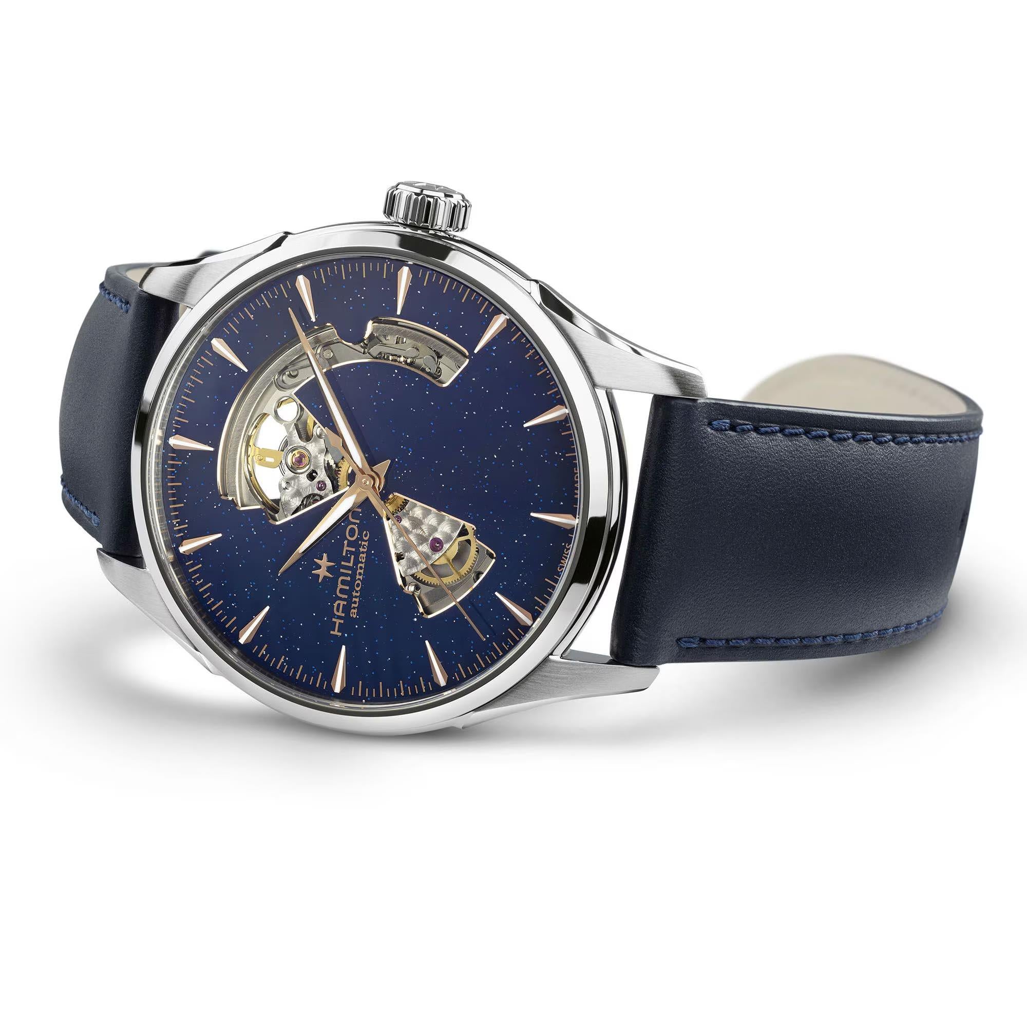 Hamilton Jazzmaster 42mm Open Heart Blue Dial Leather Mens Automatic Watch H32705640