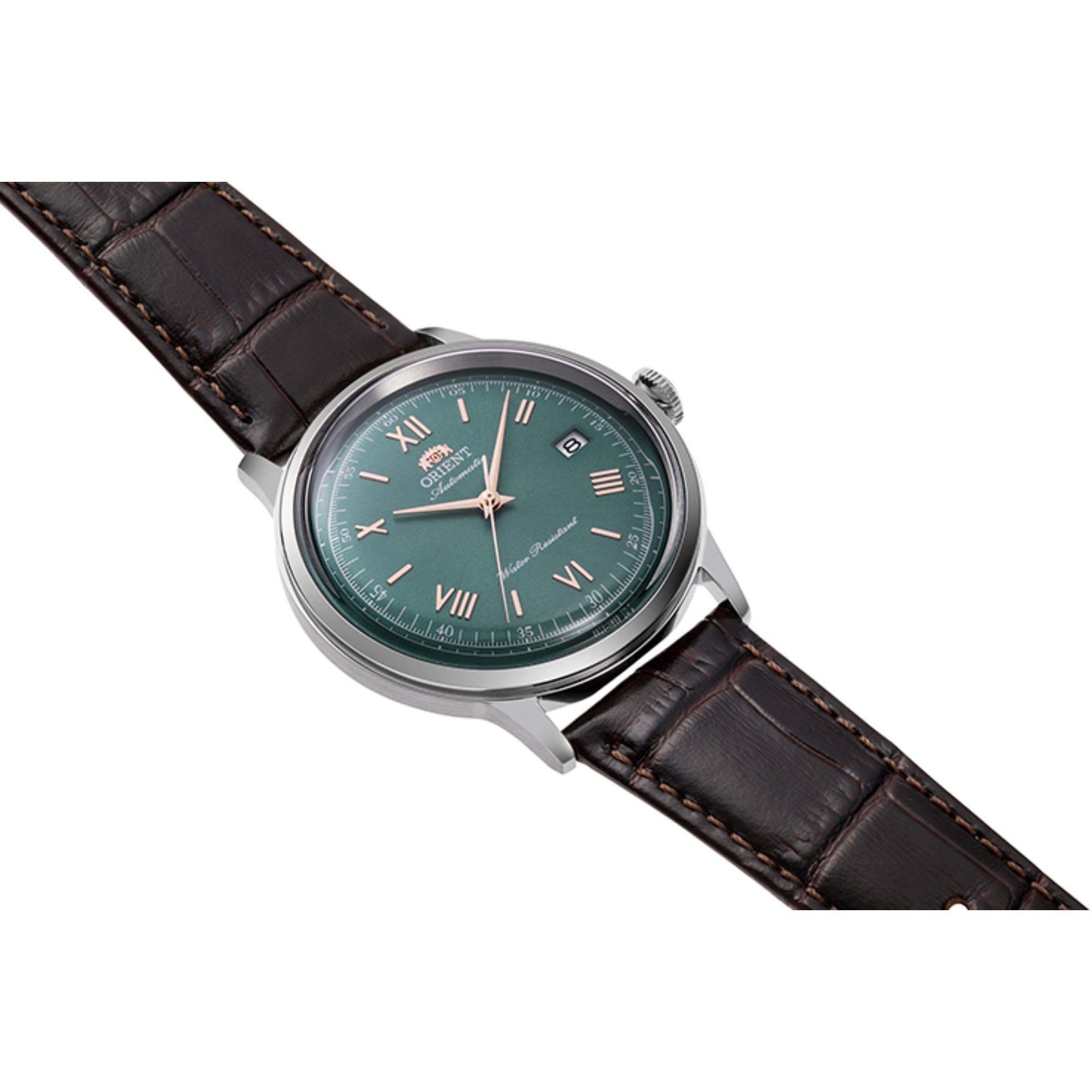 Orient Bambino 40,5 mm Grünes Zifferblatt Leder Herren Automatik Uhr RA-AC0023E30B