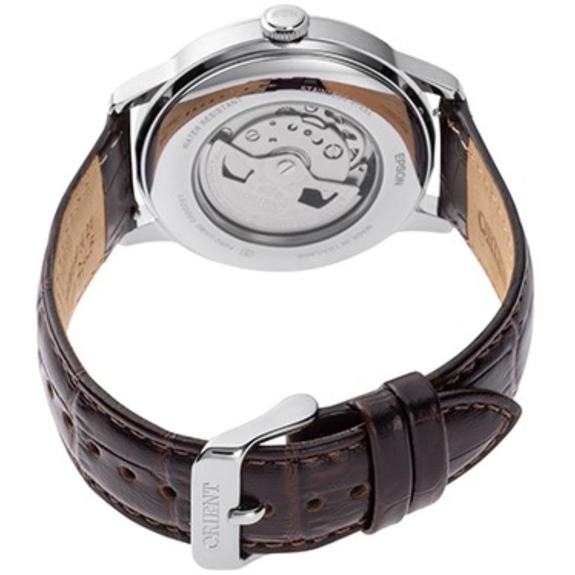 Orient Bambino 41.5mm Sun & Moon Green Dial Leather Mens Automatic Watch RA-AK0805E30B