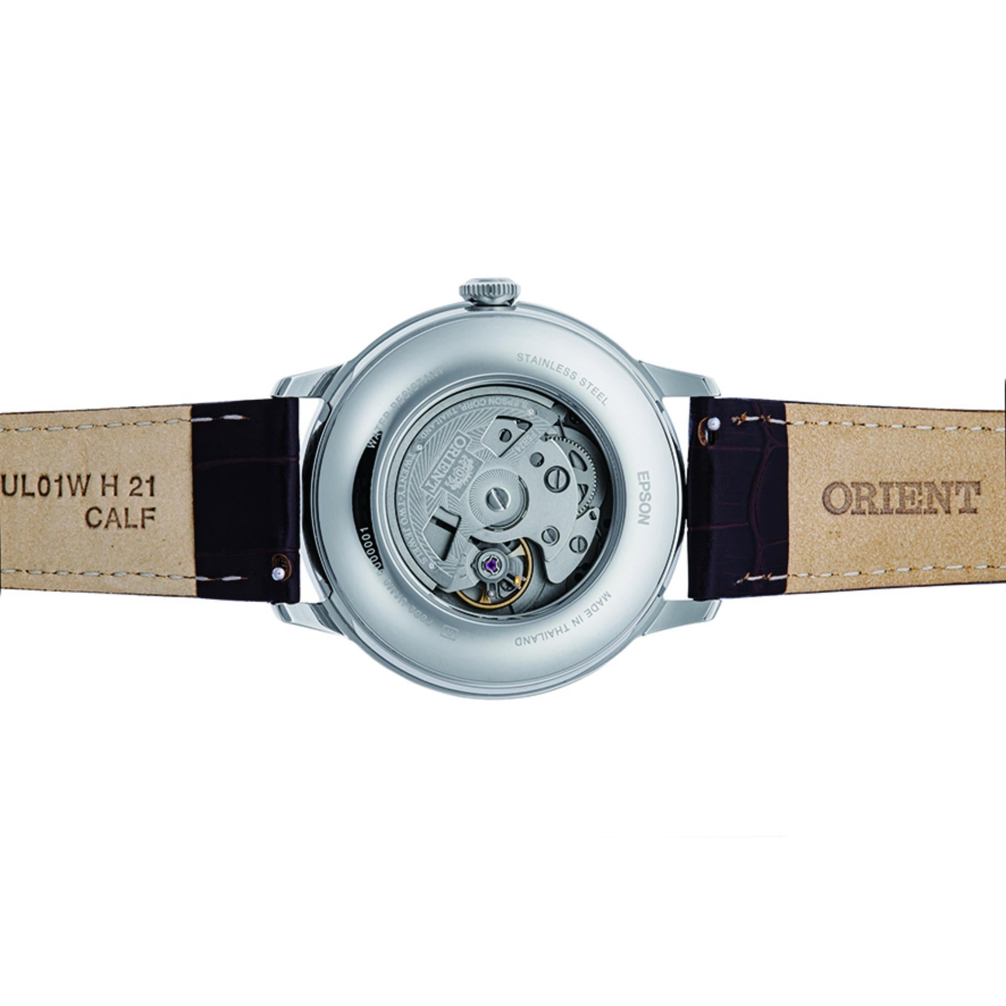Orient Bambino 41.5mm Sun & Moon Green Dial Leather Mens Automatic Watch RA-AK0805E30B