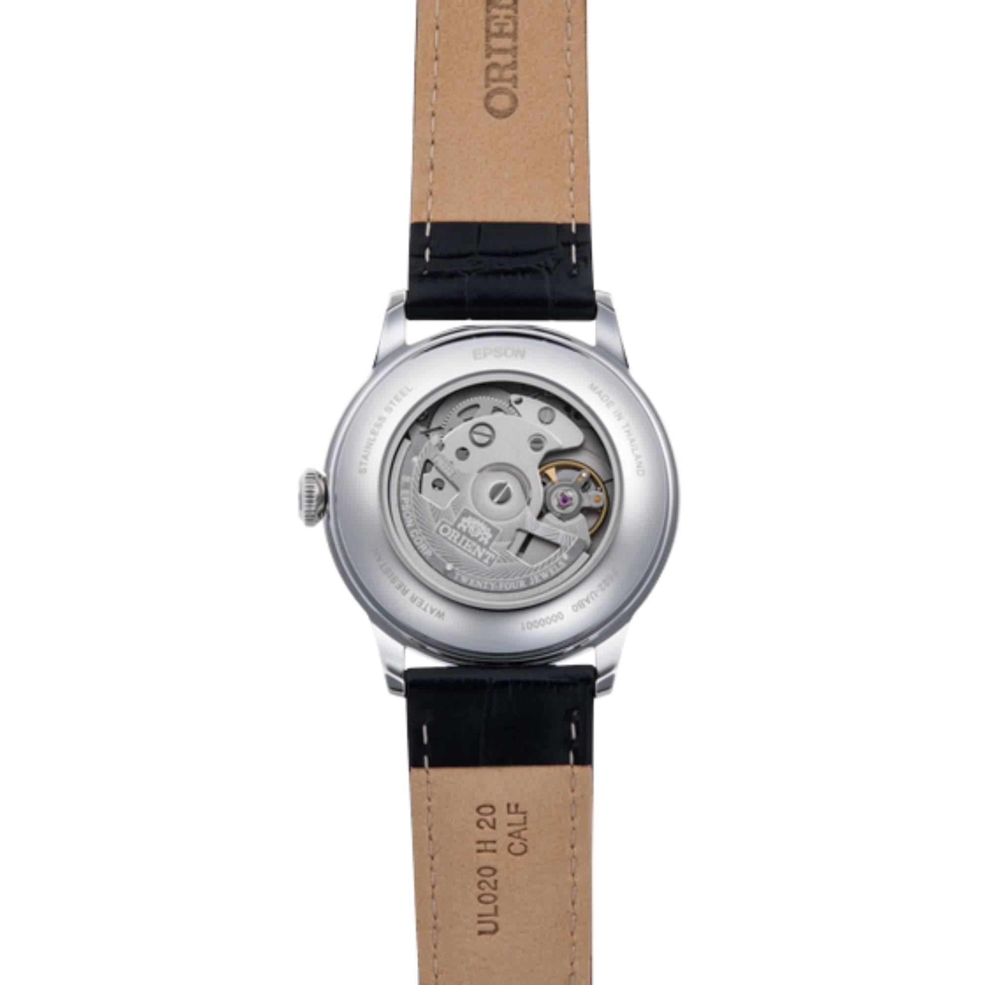 Orient Bambino 38 mm Kleine Sekunde Blaues Zifferblatt Leder Herren Automatik Uhr RA-AP0103L30B