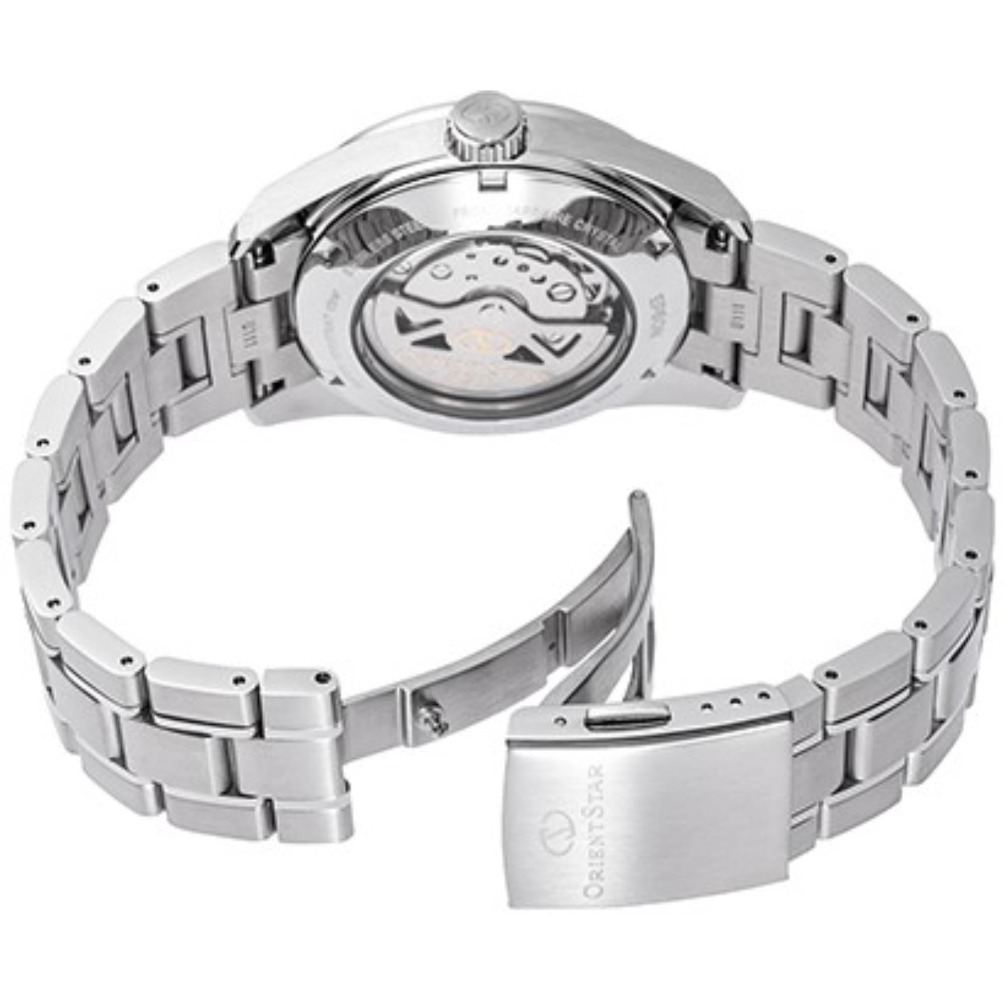 Orient Star Contemporary 38,5 mm Gangreserve Blaues Zifferblatt Stahl Herren Automatik Uhr RE-AU0109L00B