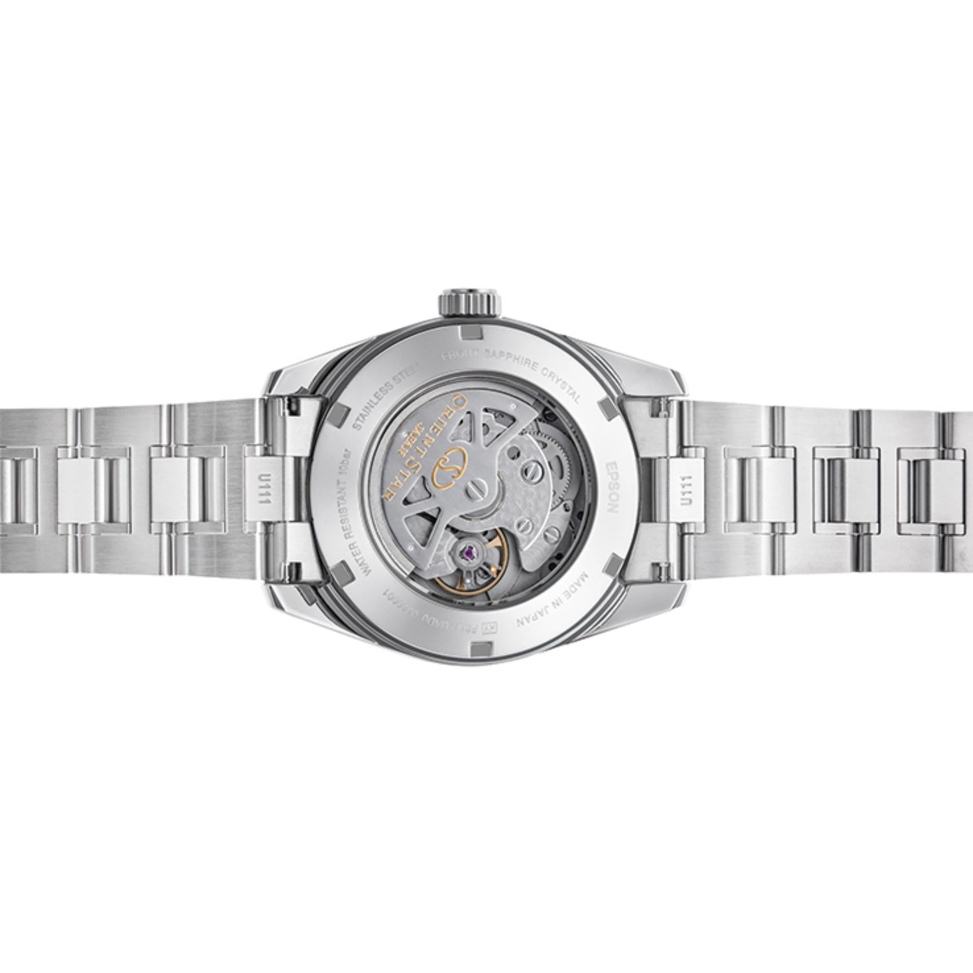 Orient Star Contemporary 38,5 mm Gangreserve Blaues Zifferblatt Stahl Herren Automatik Uhr RE-AU0109L00B