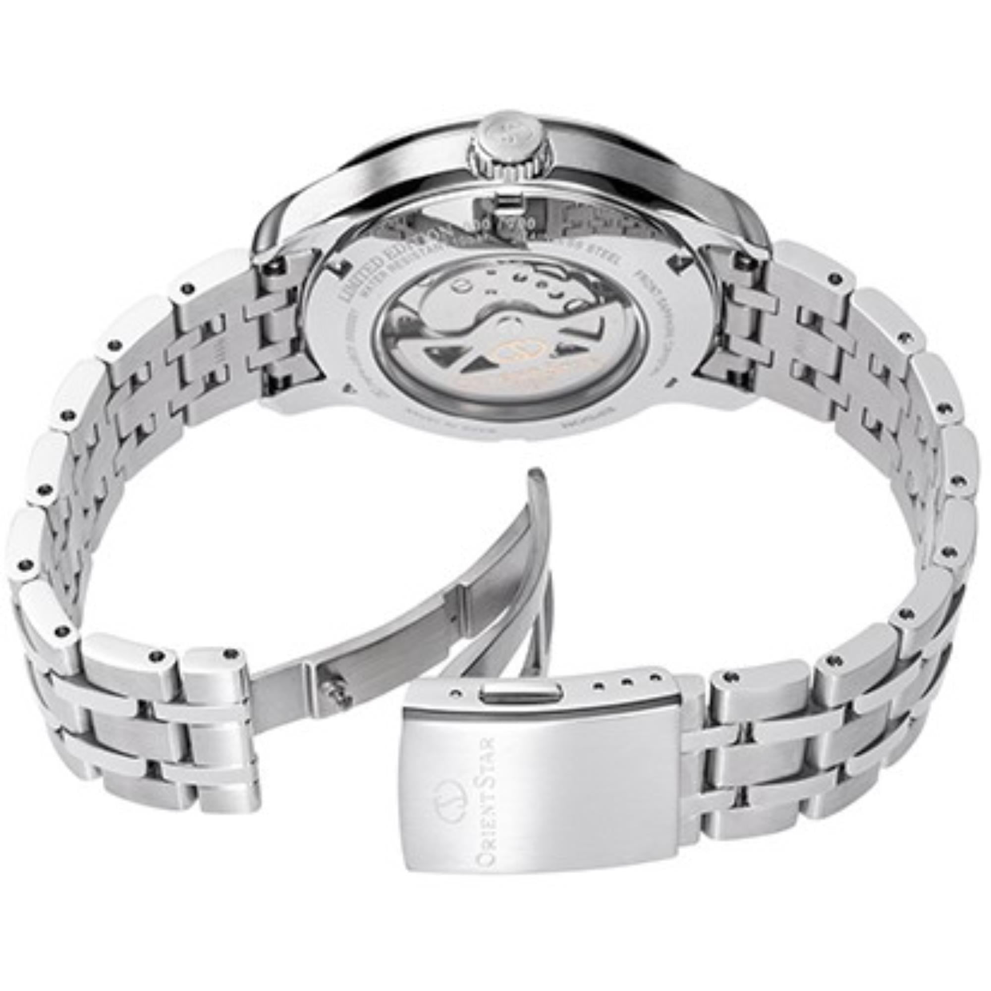 Orient Star Layered Skeleton 41 mm Gangreserve Grünes Zifferblatt Stahl Herren Automatik Uhr RE-AV0B11E00B