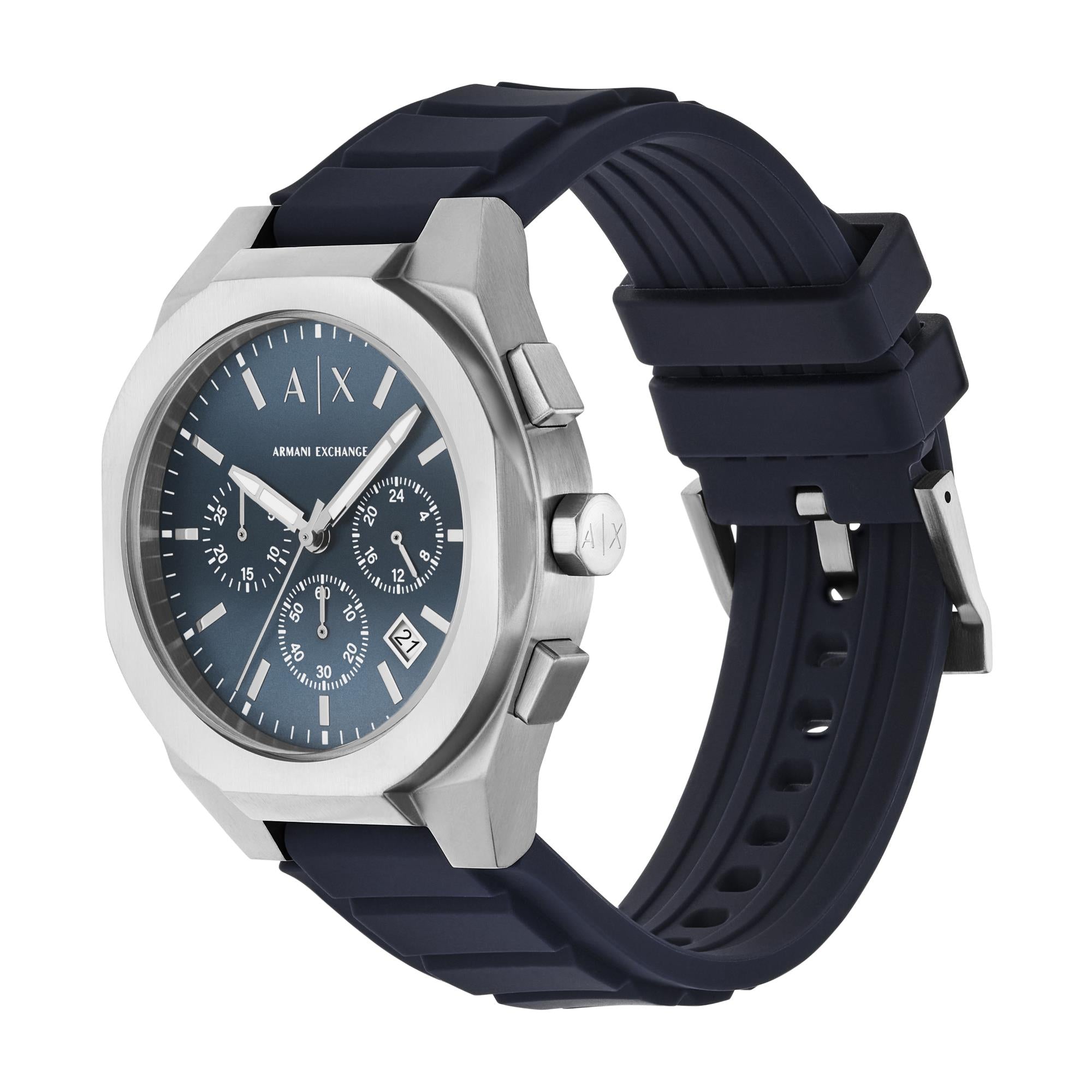 Armani Exchange Rafael 42mm Chronograph Blue Dial Silicone Mens Quartz Watch AX4185