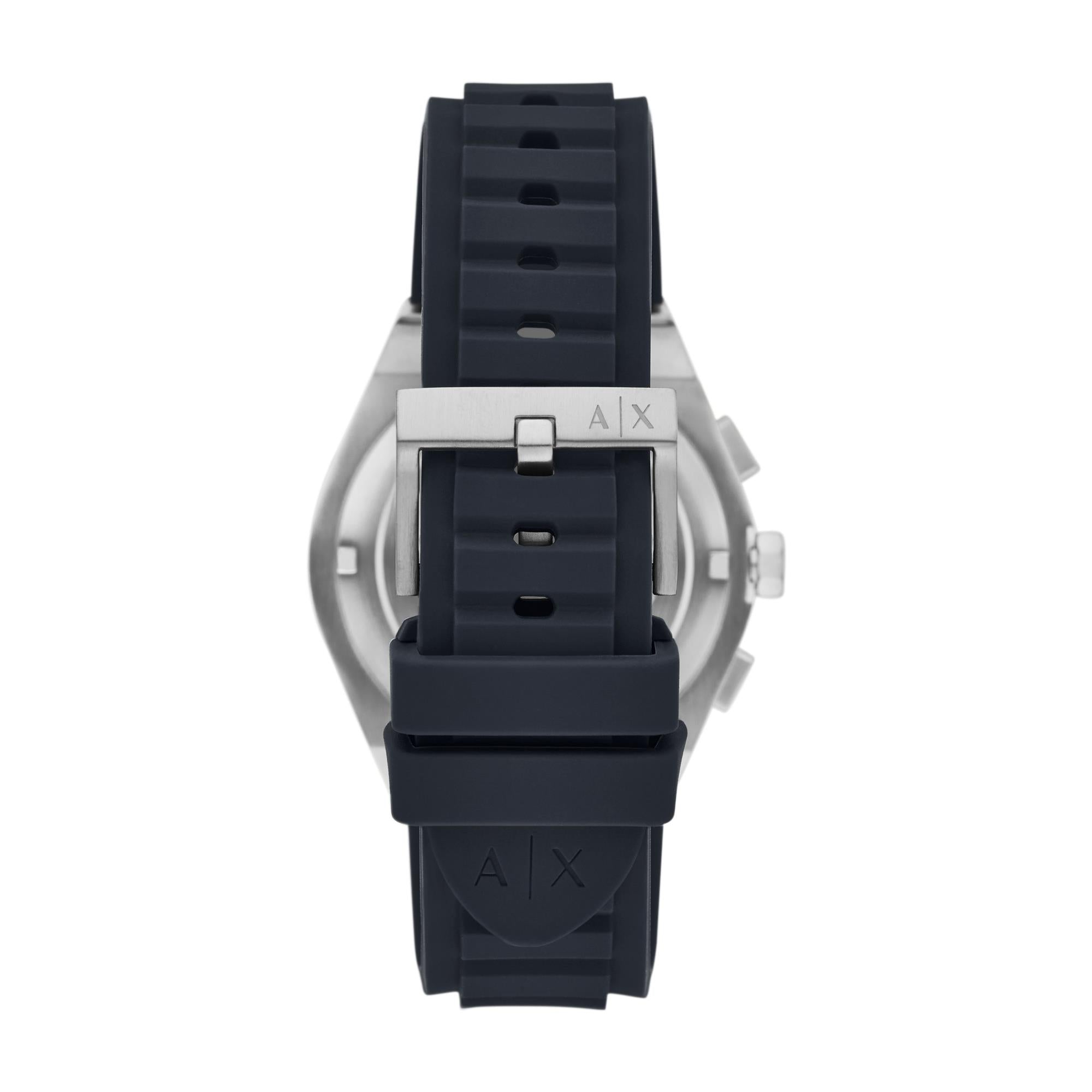 Armani Exchange Rafael 42mm Chronograph Blue Dial Silicone Mens Quartz Watch AX4185