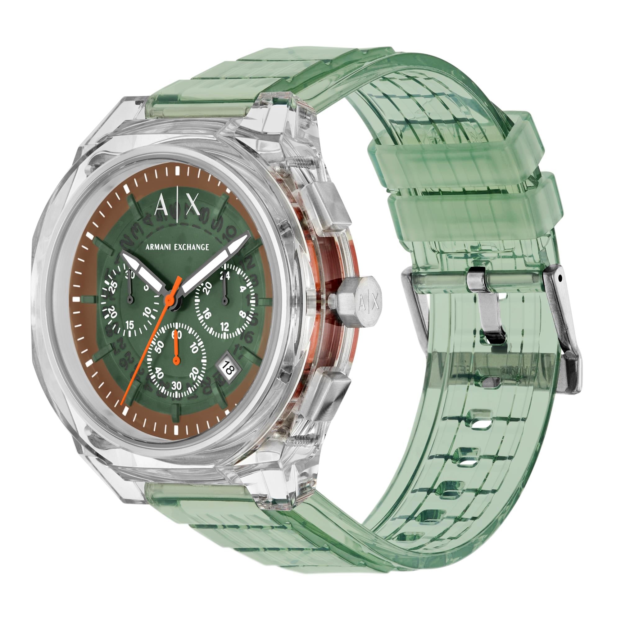 Armani Exchange Rafael 44 mm Chronograph Grünes Zifferblatt Polyurethan Herren Quarz Uhr AX4165