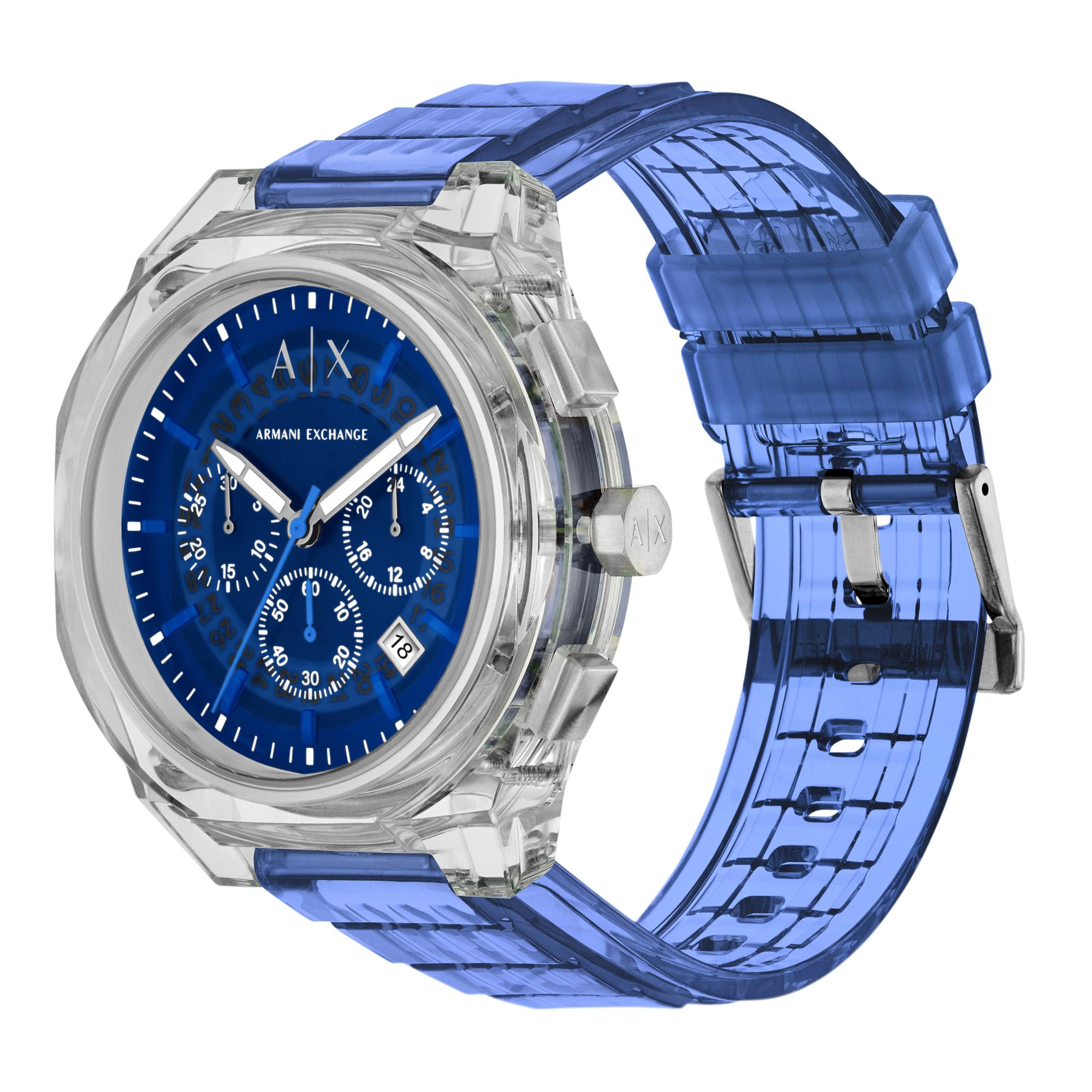 Armani Exchange Rafael 44mm Chronograph Blue Dial Polyurethane Mens Quartz Watch AX4166