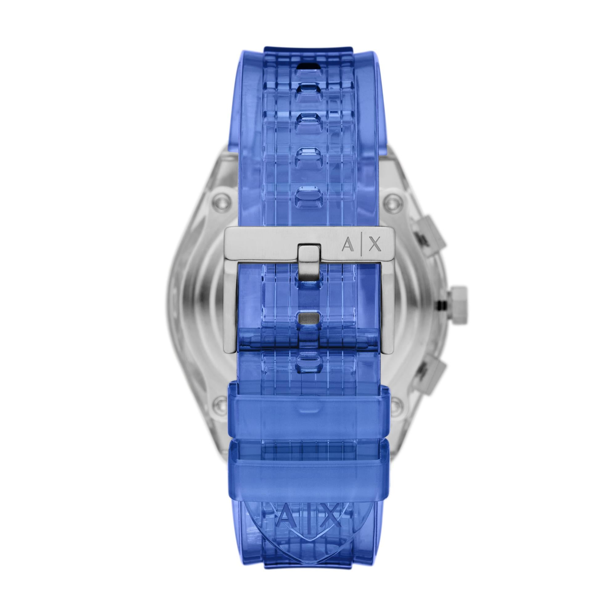 Armani Exchange Rafael 44mm Chronograph Blue Dial Polyurethane Mens Quartz Watch AX4166