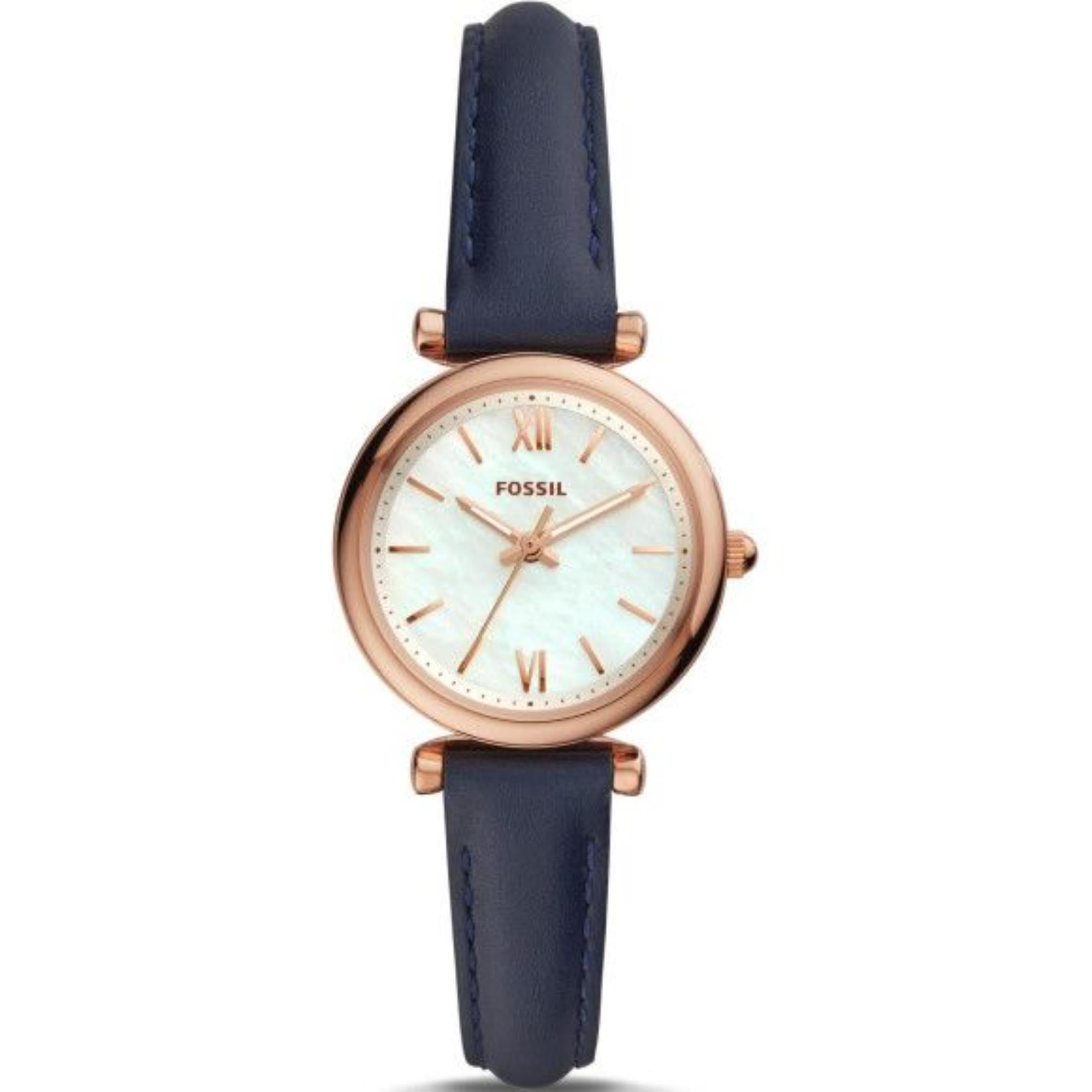 Fossil Carlie 28mm Weißes Perlmutt Zifferblatt Leder Damen Uhr ES4502