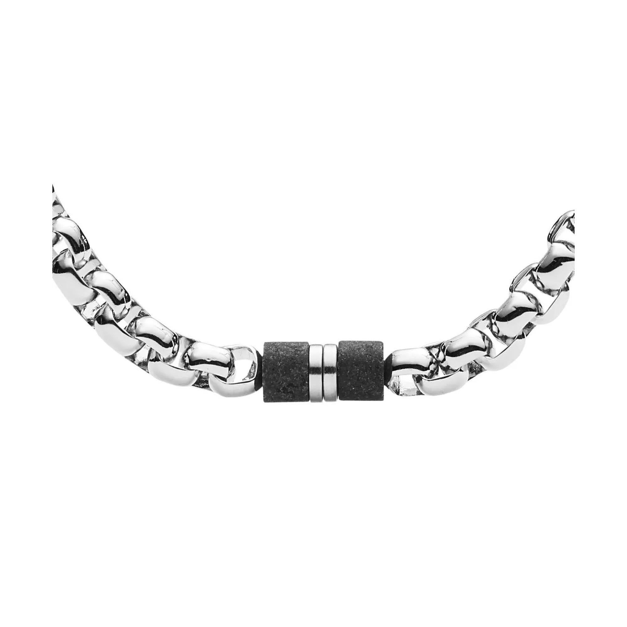 Fossil Black Marble Beaded Men's Necklace JF03314040