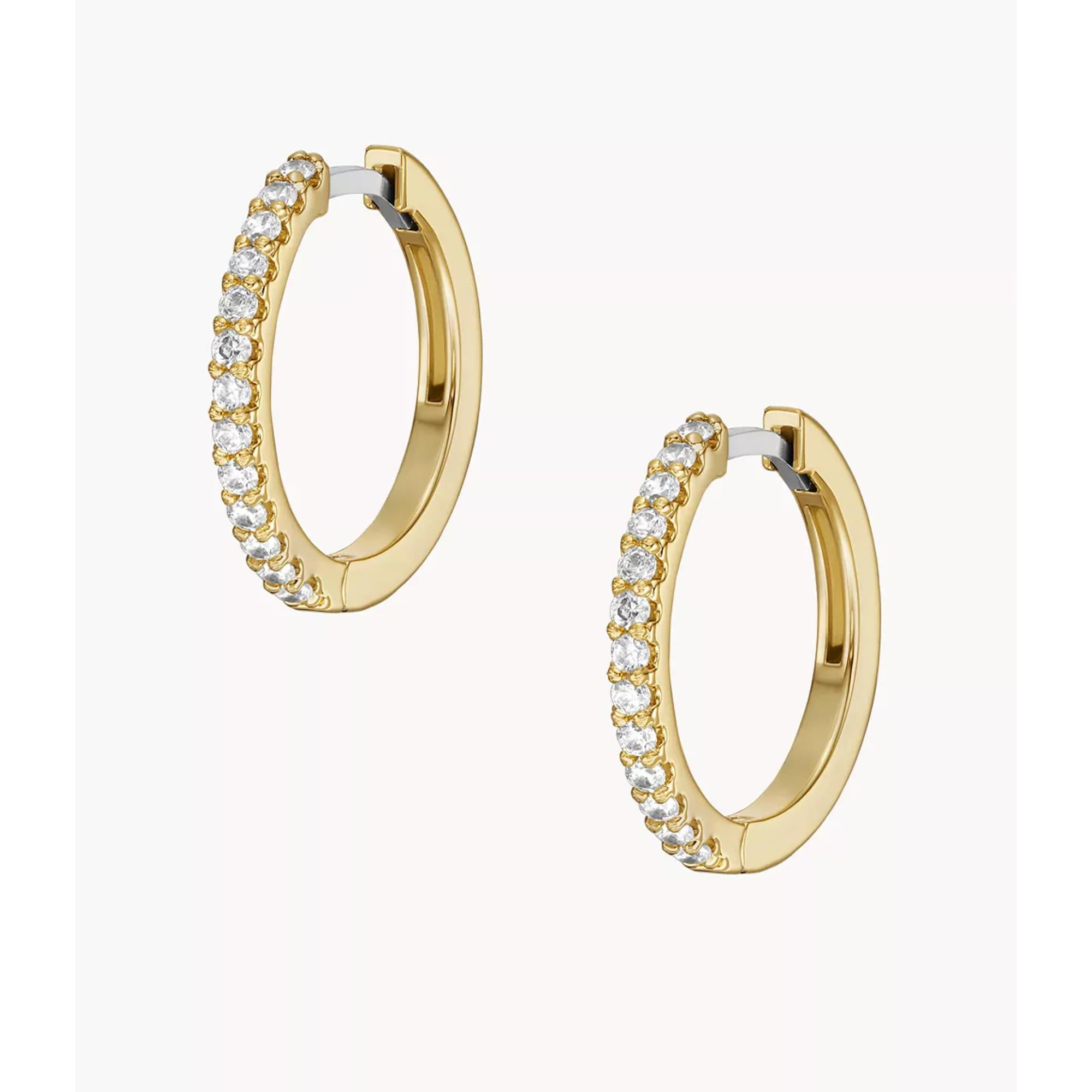 Fossil Ellis Pavé Glitz Brass Hoop Ladies Earrings JA7215710