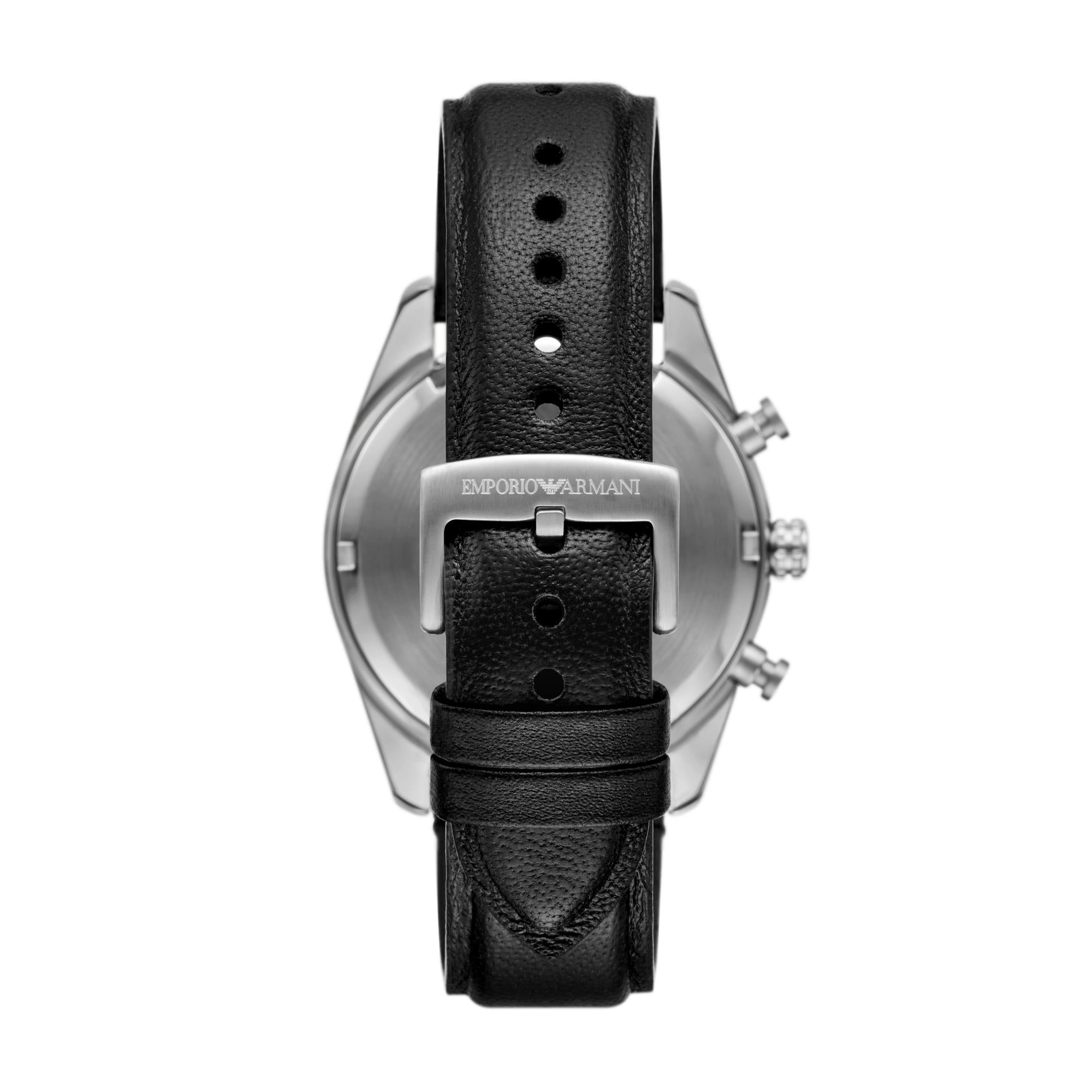Emporio Armani Gianni T-Bar 42mm Chronograph Graues Zifferblatt Leder Herren Quarzuhr AR11677