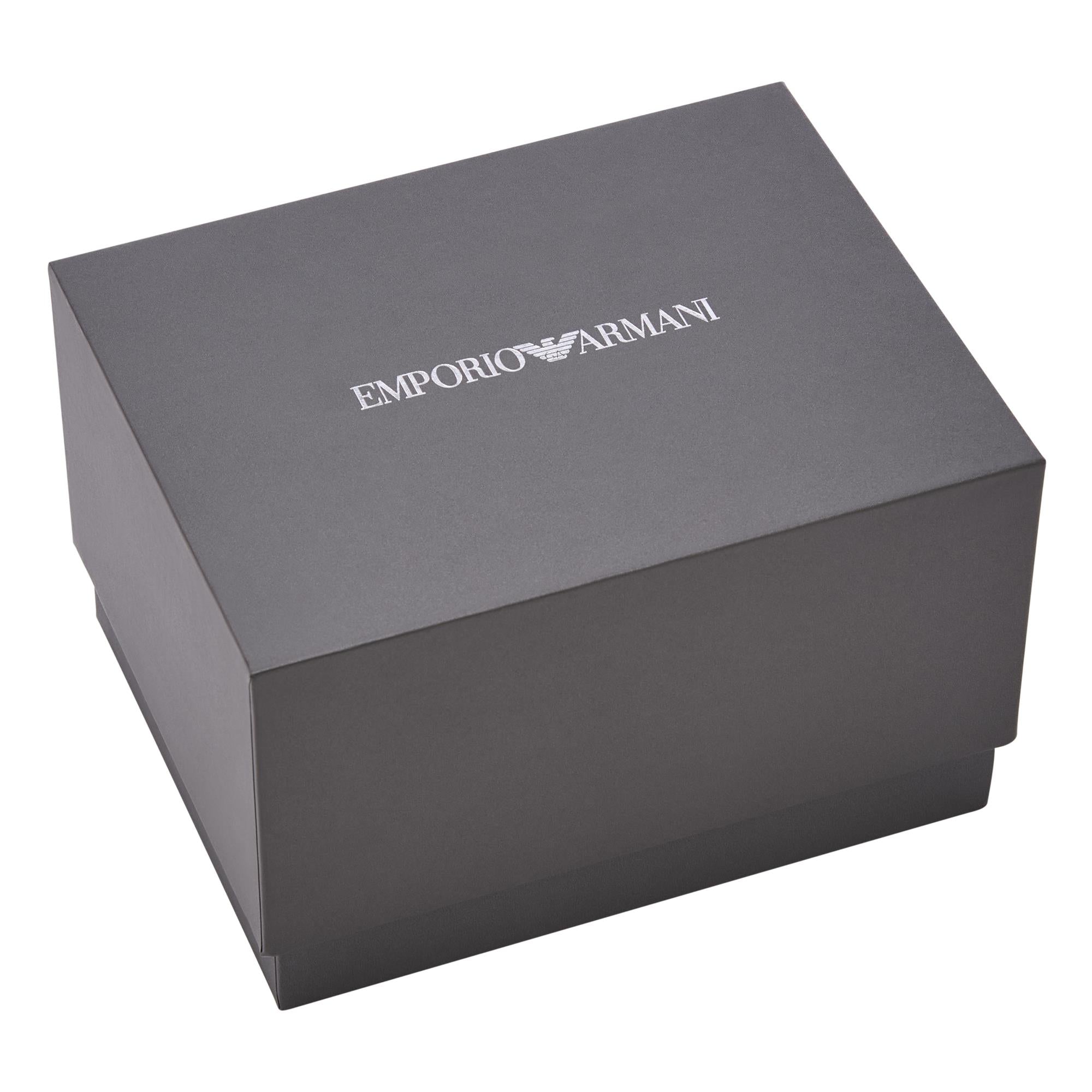 Emporio Armani Gianni T-Bar 41mm Black Dial Steel Leather Mens Quartz Watch and Bracelet AR80077SET