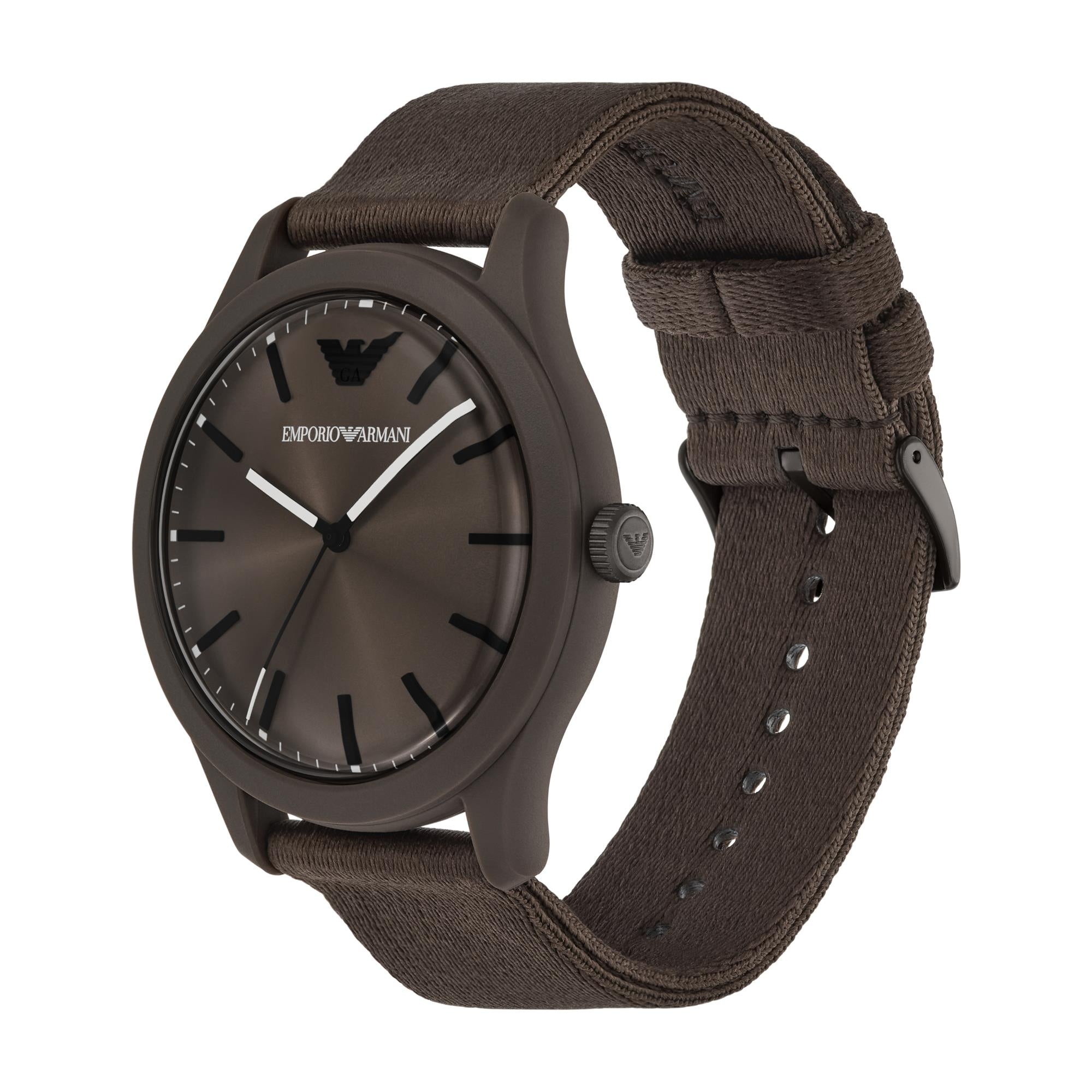 Emporio Armani Gianni T-Bar 45mm Brown Dial Fabric Mens Quartz Watch AR11655