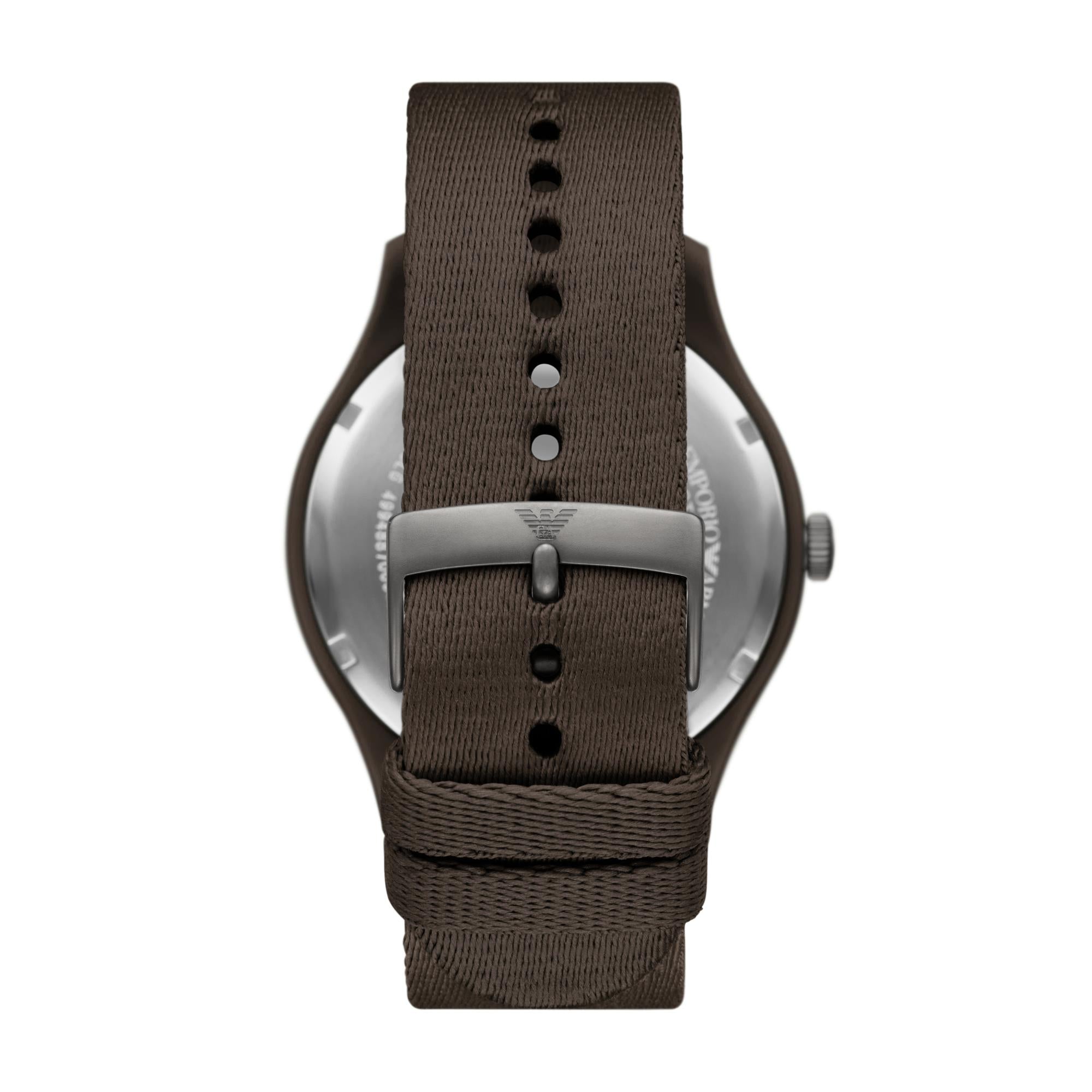 Emporio Armani Gianni T-Bar 45mm Brown Dial Fabric Mens Quartz Watch AR11655