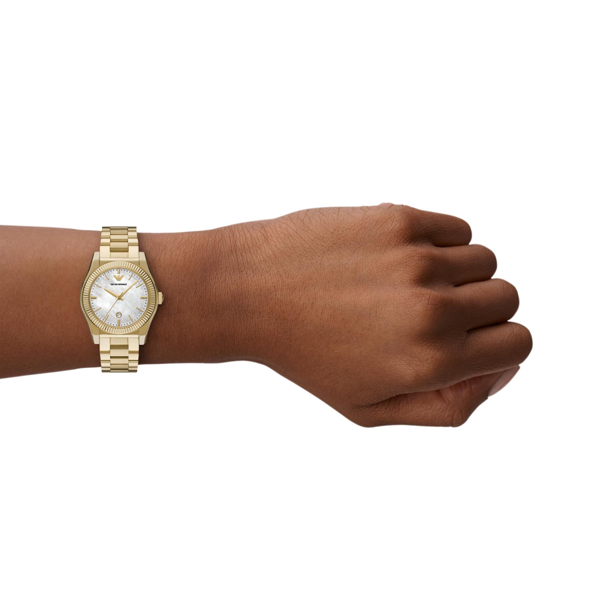 Emporio Armani Gianni T-Bar 32mm Mother Of Pearl Dial Steel Ladies Quartz Watch AR11657