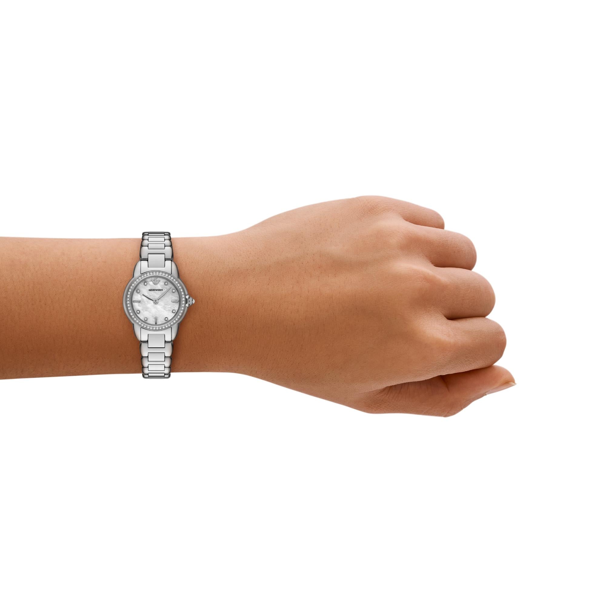 Emporio Armani Mia 26mm Perlmutt Zifferblatt Stahl Damen Quarz Uhr AR11669