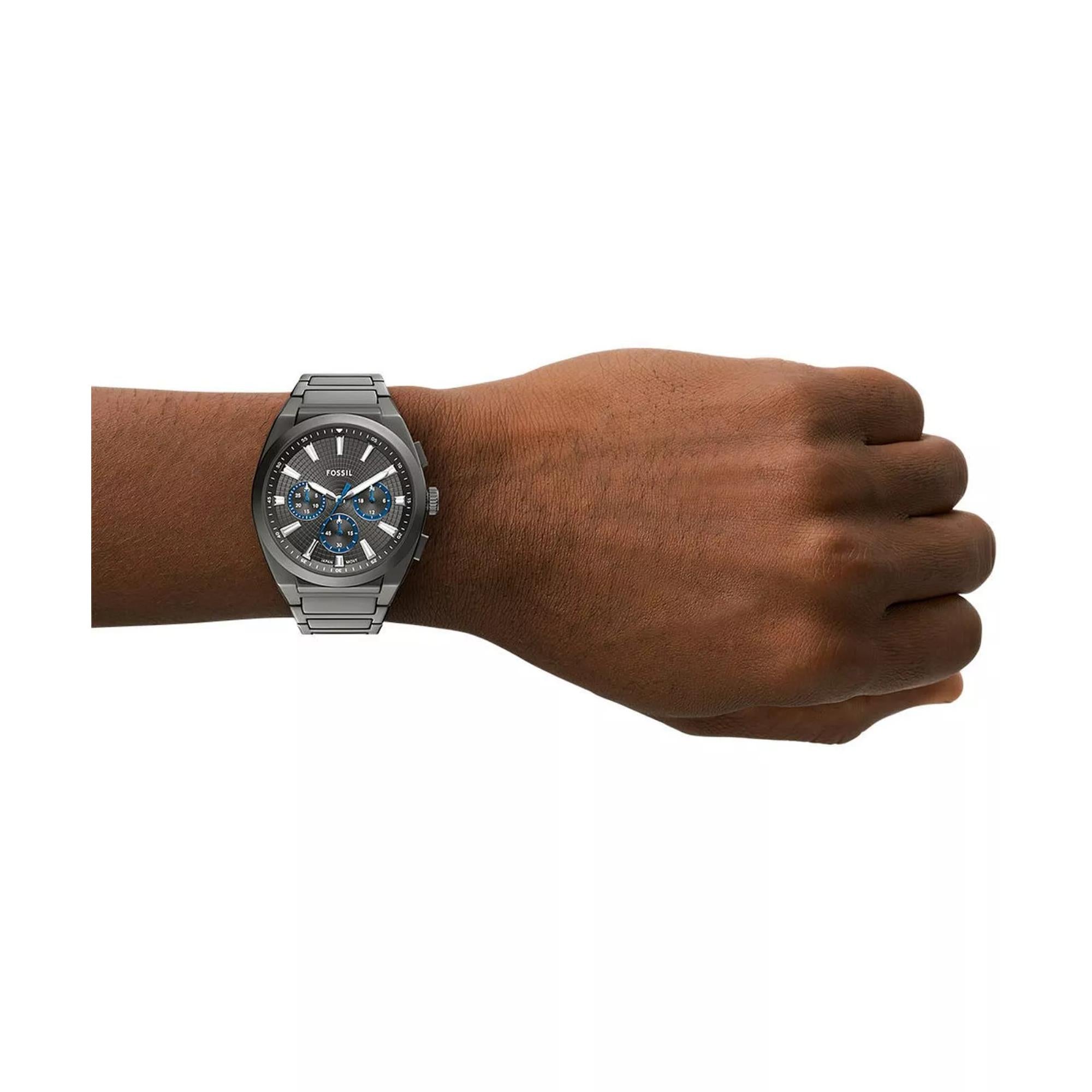 Fossil Everett 44mm Chronograph Graues Zifferblatt Stahl Herren Quarz Uhr FS6107