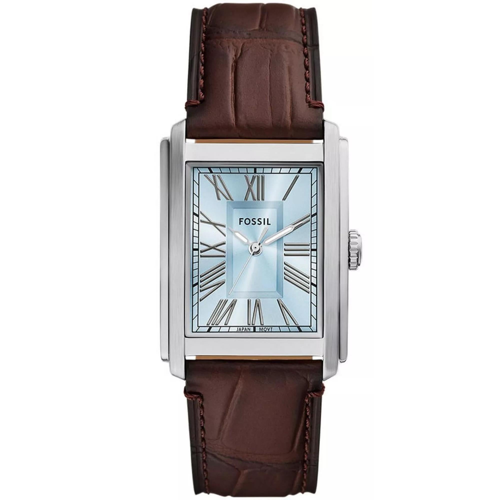 Fossil Carraway 30mm Quarzuhr mit blauem Zifferblatt und Lederarmband für Herren FS6110